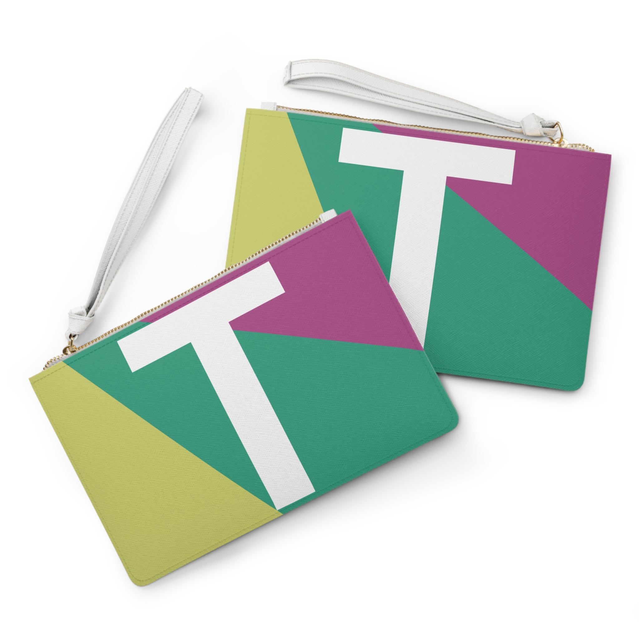 Monogram 'T' Colorblock Clutch Bag — Bold Geometric Wristlet for Everyday & Gifts