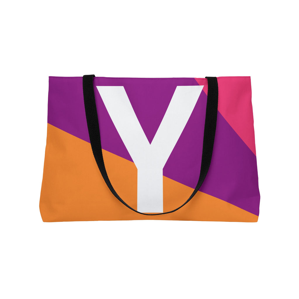 Personalized 'Y' Colorblock Tote Bag — Monogram Weekender Tote