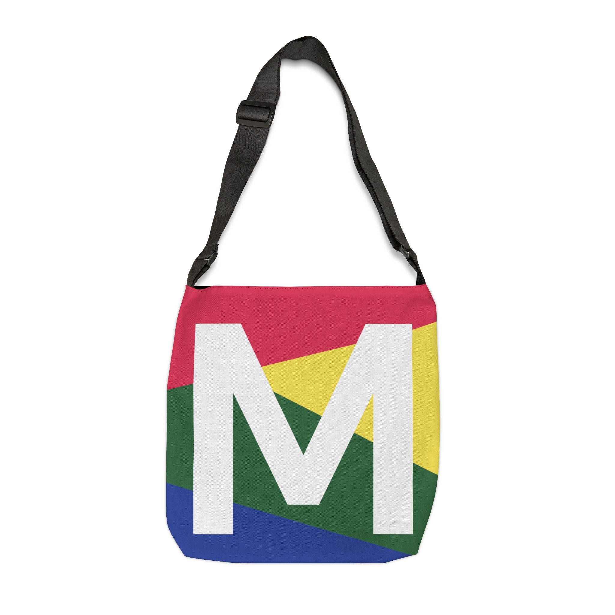 Initial Letter 'M' Colorblock Adjustable Tote Bag — Monogram Alphabet Shoulder Bag