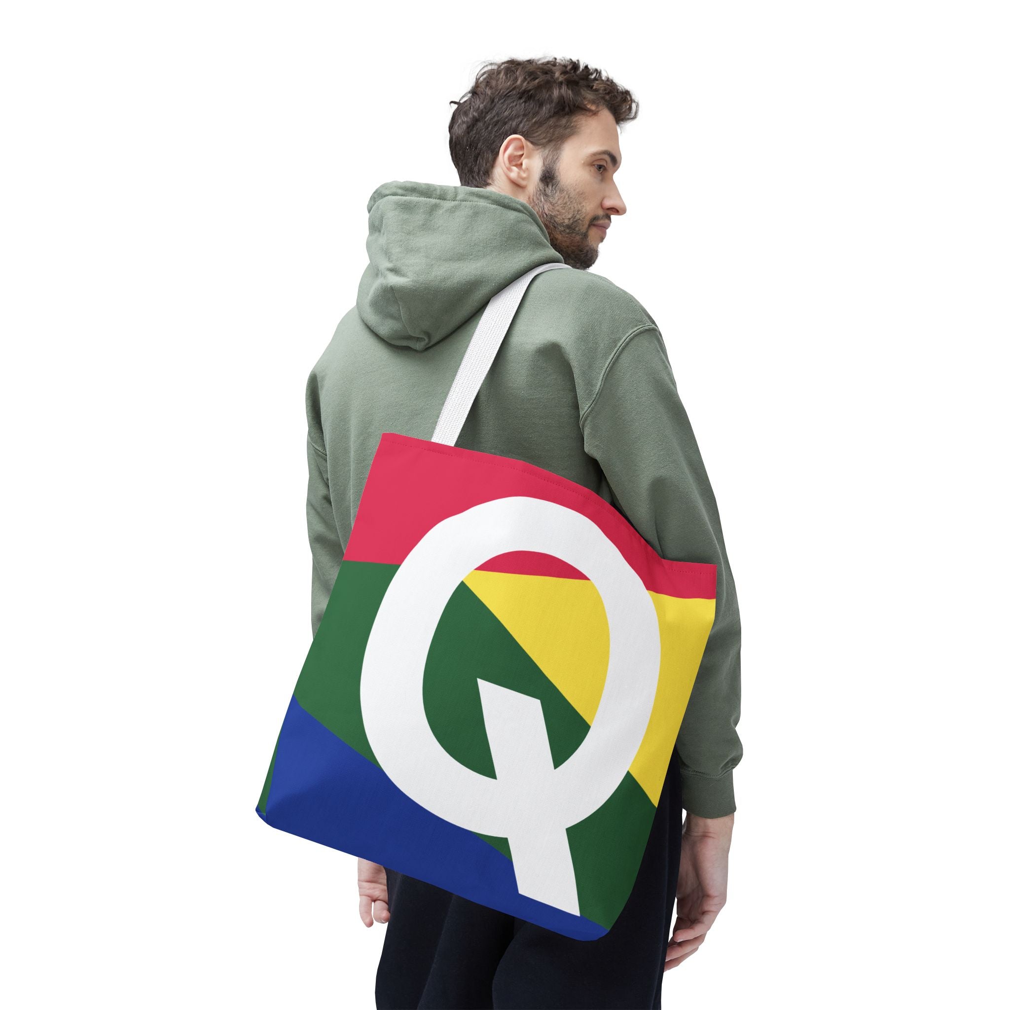 Monogram 'Q' Colorblock Tote Bag — Personalized Initial Q Shoulder Tote