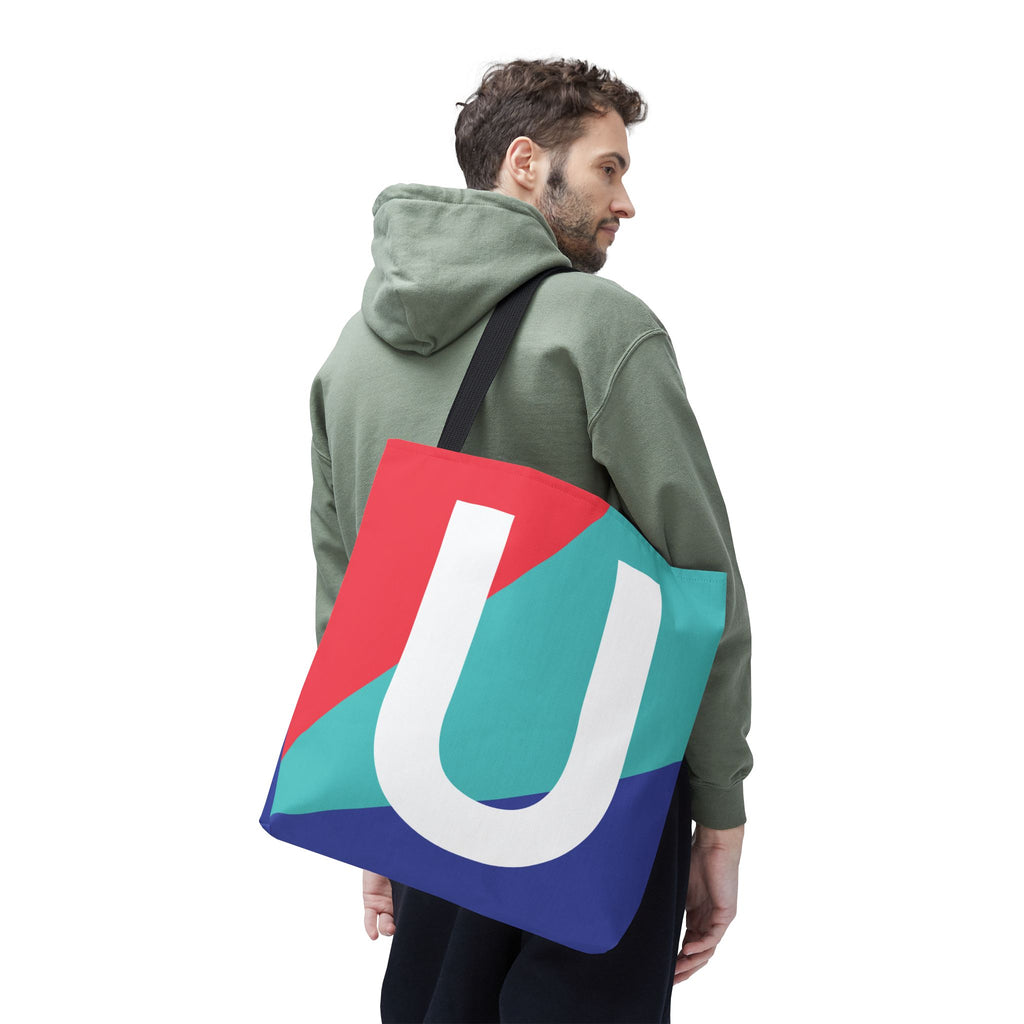 Monogram 'U' Colorblock Tote Bag — Personalized Initial U Shoulder Tote