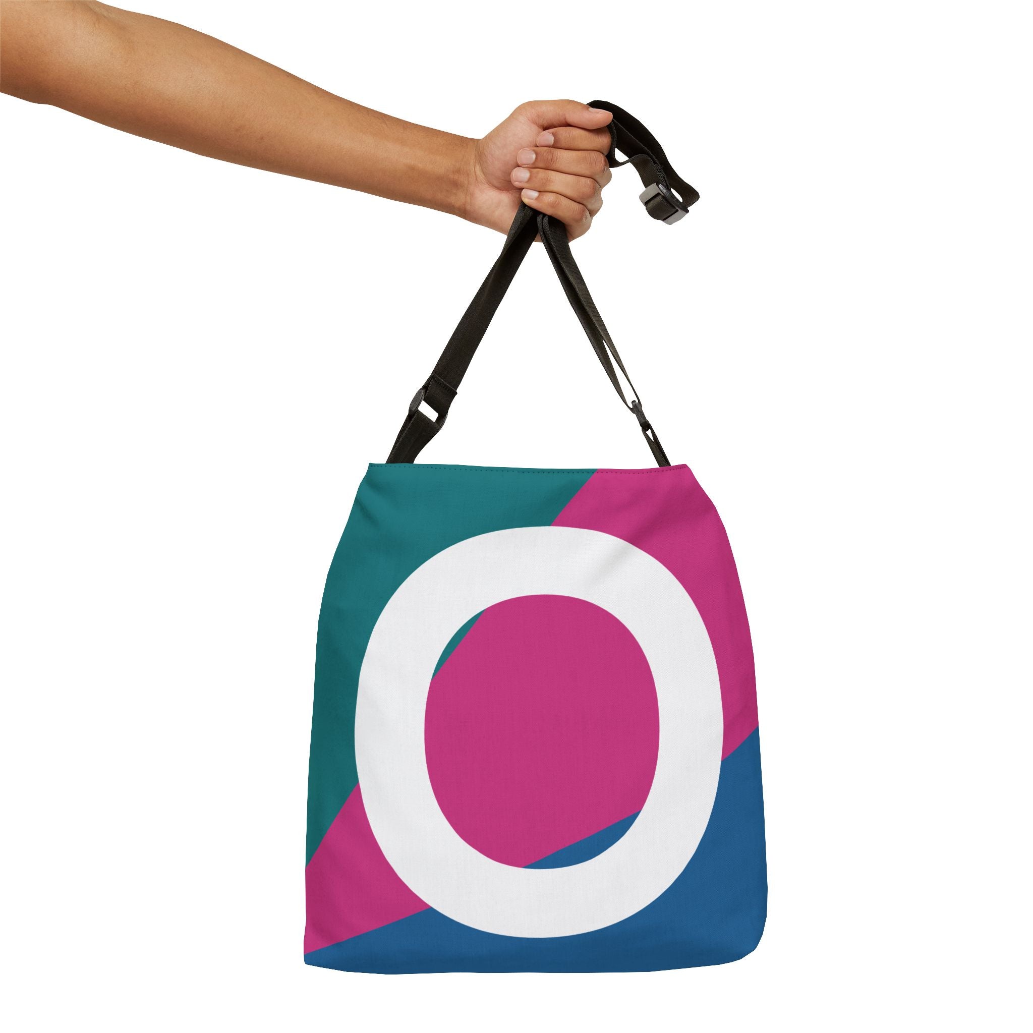 Initial Letter 'O' Colorblock Adjustable Tote Bag — Monogram Alphabet Shoulder Bag