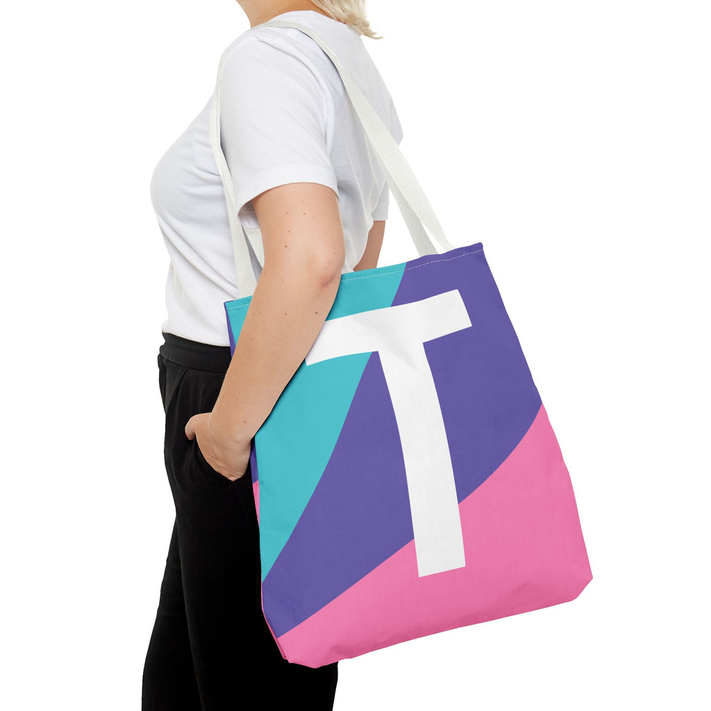 Monogram 'T' Colorblock Tote Bag — Personalized Initial T Shoulder Tote