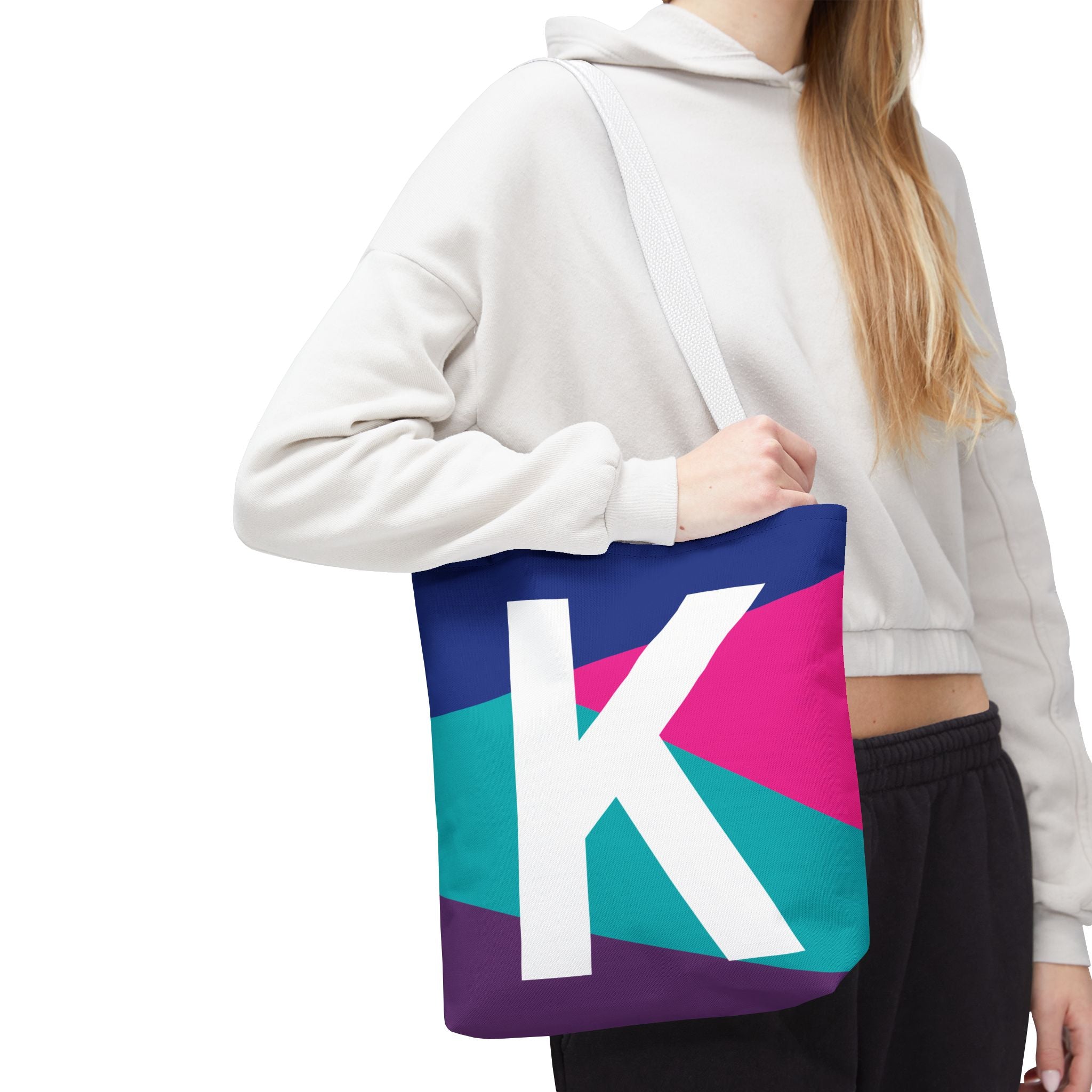 Monogram 'K' Colorblock Tote Bag — Personalized Initial K Shoulder Tote