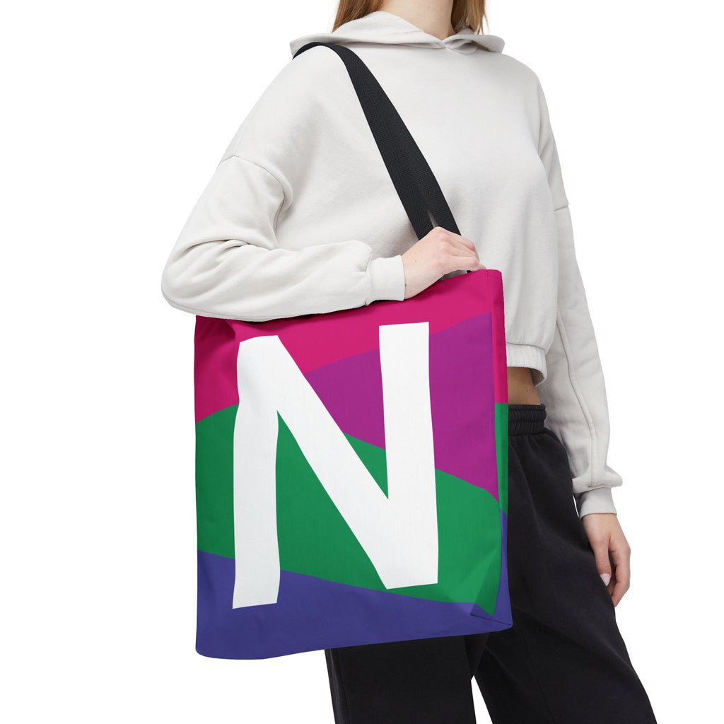 Monogram 'N' Colorblock Tote Bag — Personalized Initial N Shoulder Tote