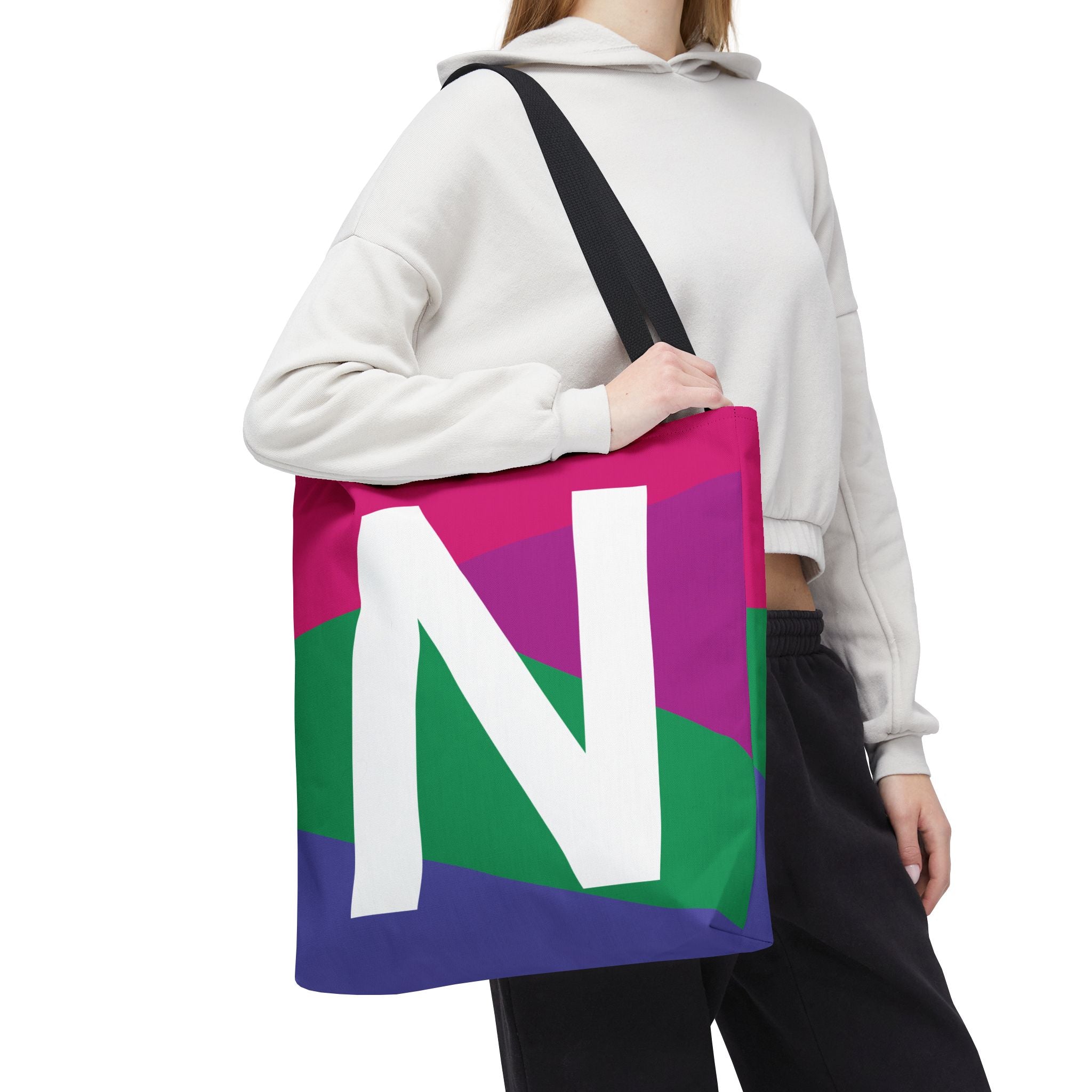 Monogram 'N' Colorblock Tote Bag — Personalized Initial N Shoulder Tote