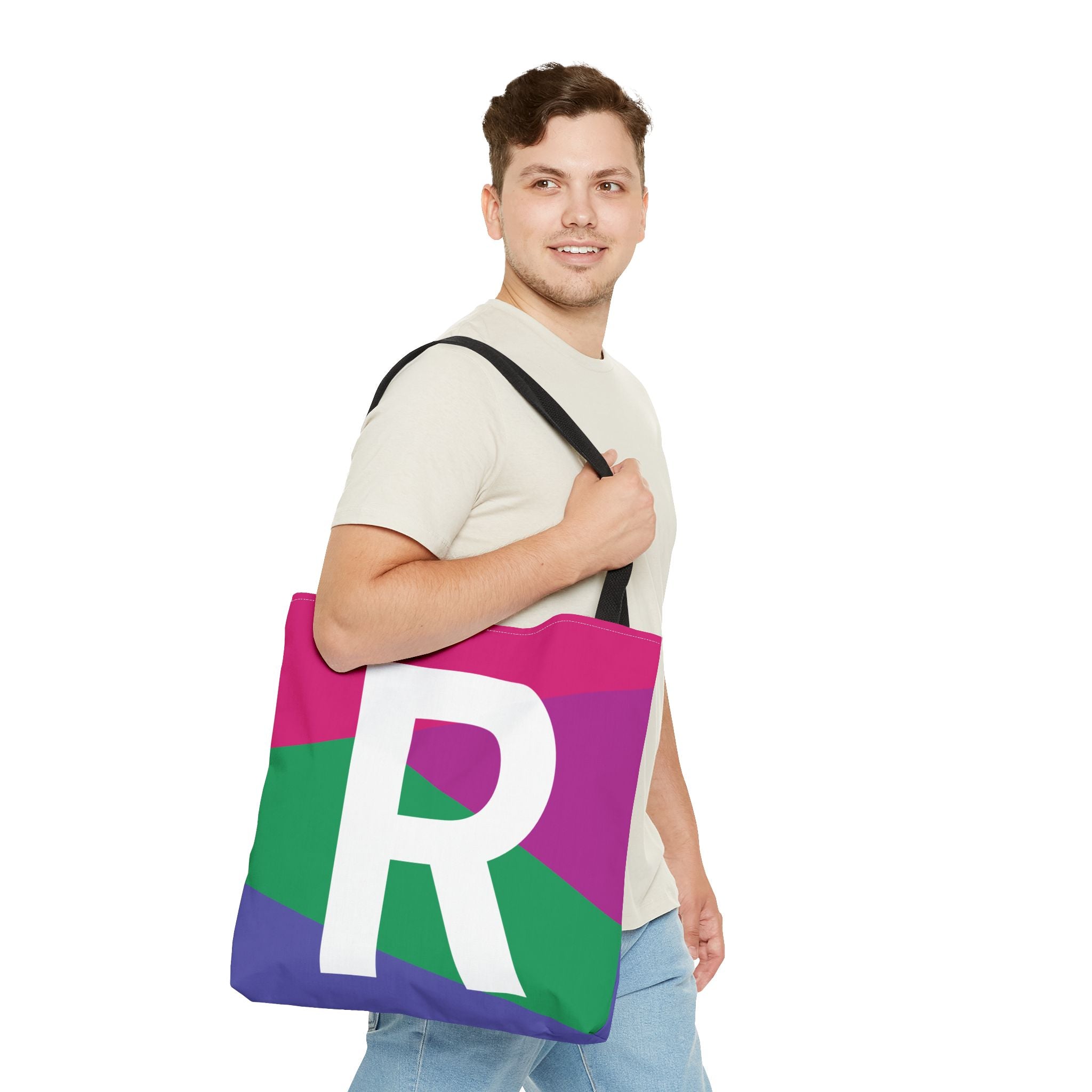 Monogram 'R' Colorblock Tote Bag — Personalized Initial R Shoulder Tote