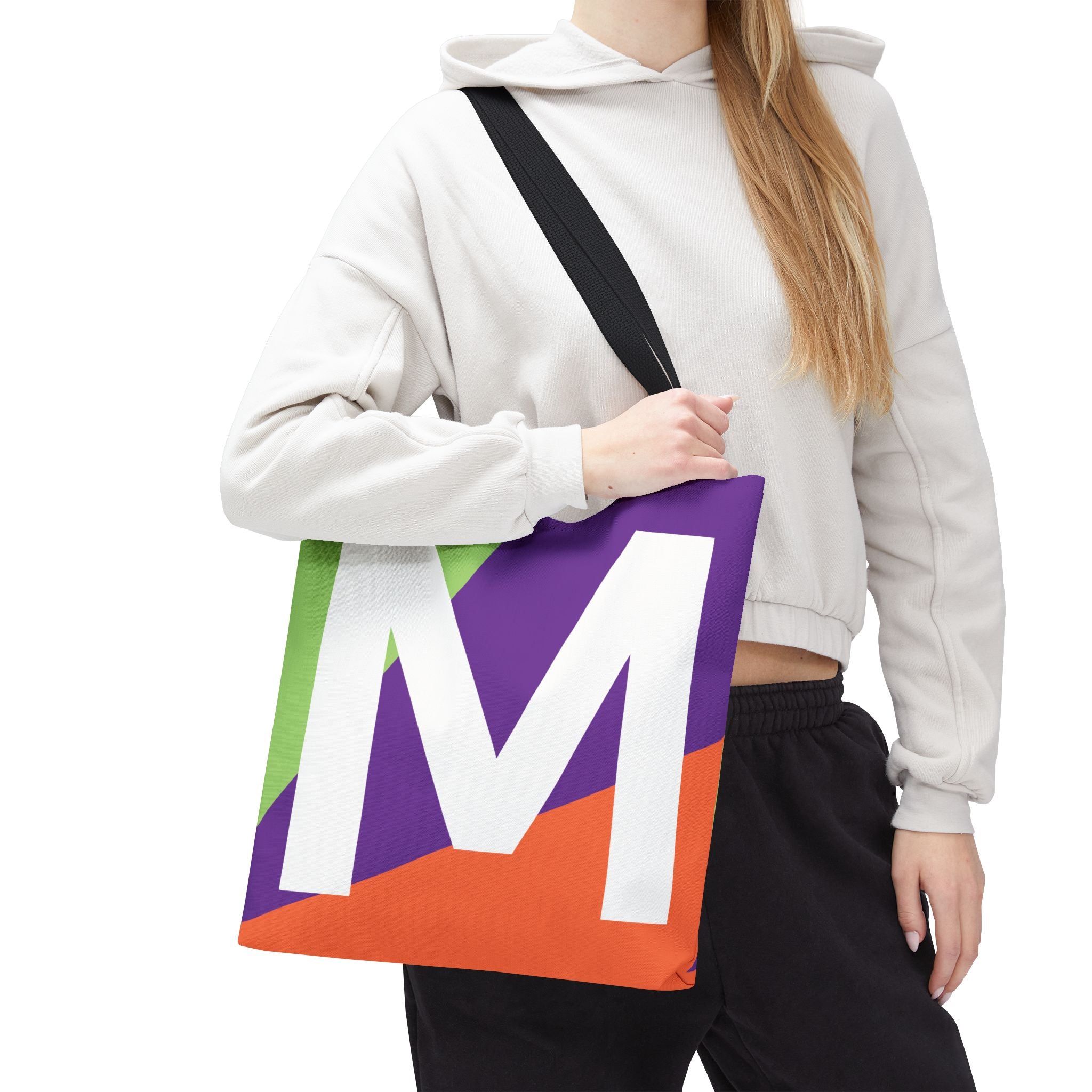 Monogram 'M' Colorblock Tote Bag — Personalized Initial M Shoulder Tote