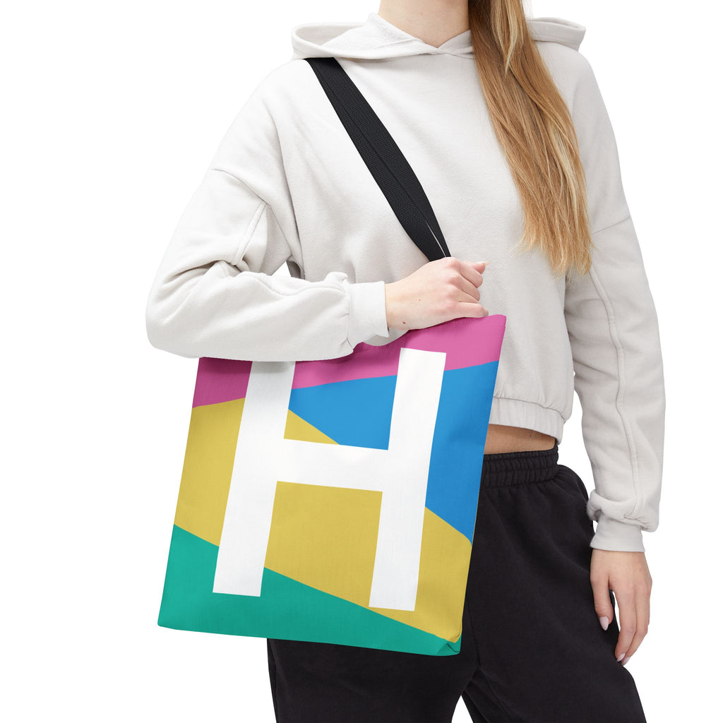 Monogram 'H' Colorblock Tote Bag — Personalized Initial H Shoulder Tote