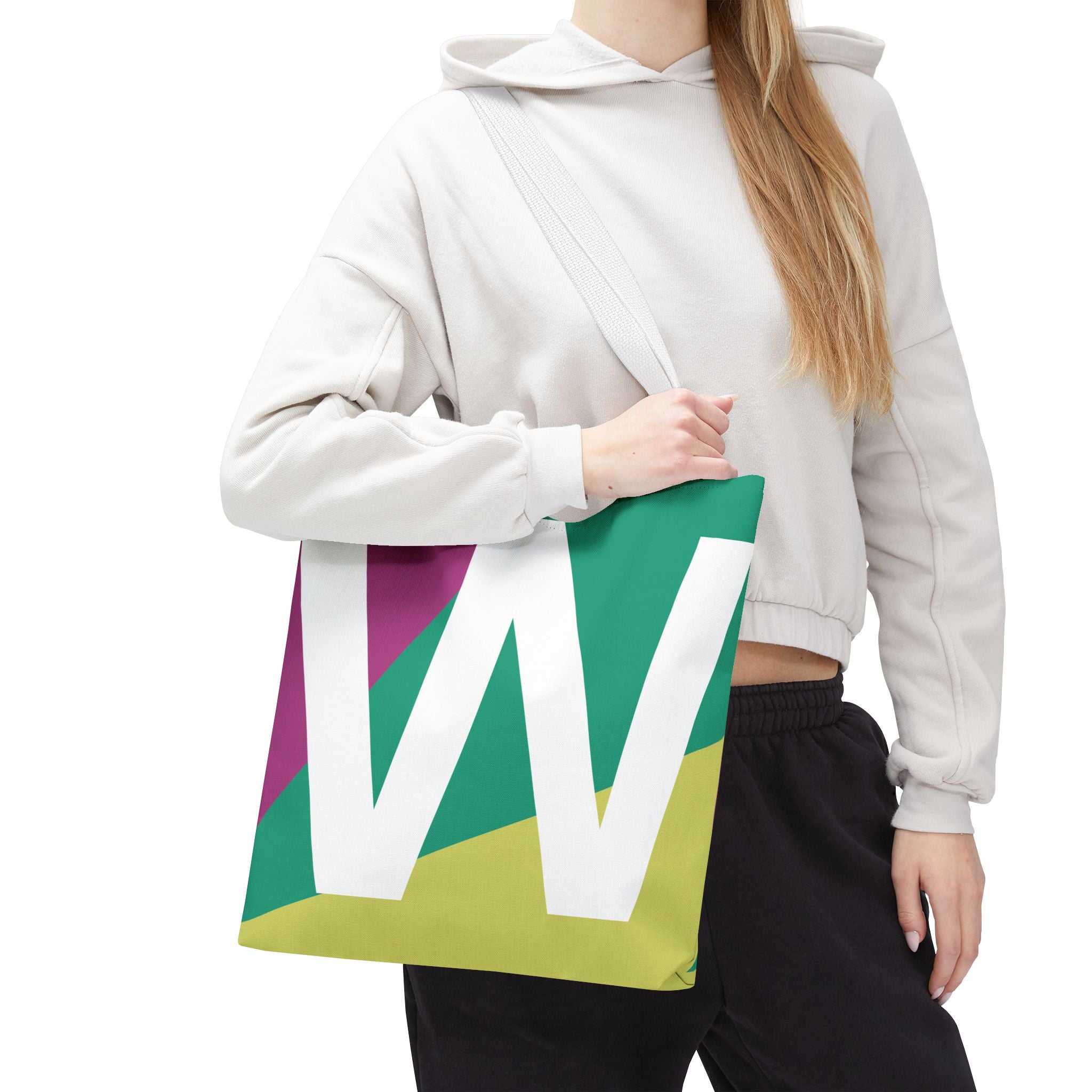 Monogram 'W' Colorblock Tote Bag — Personalized Initial W Shoulder Tote