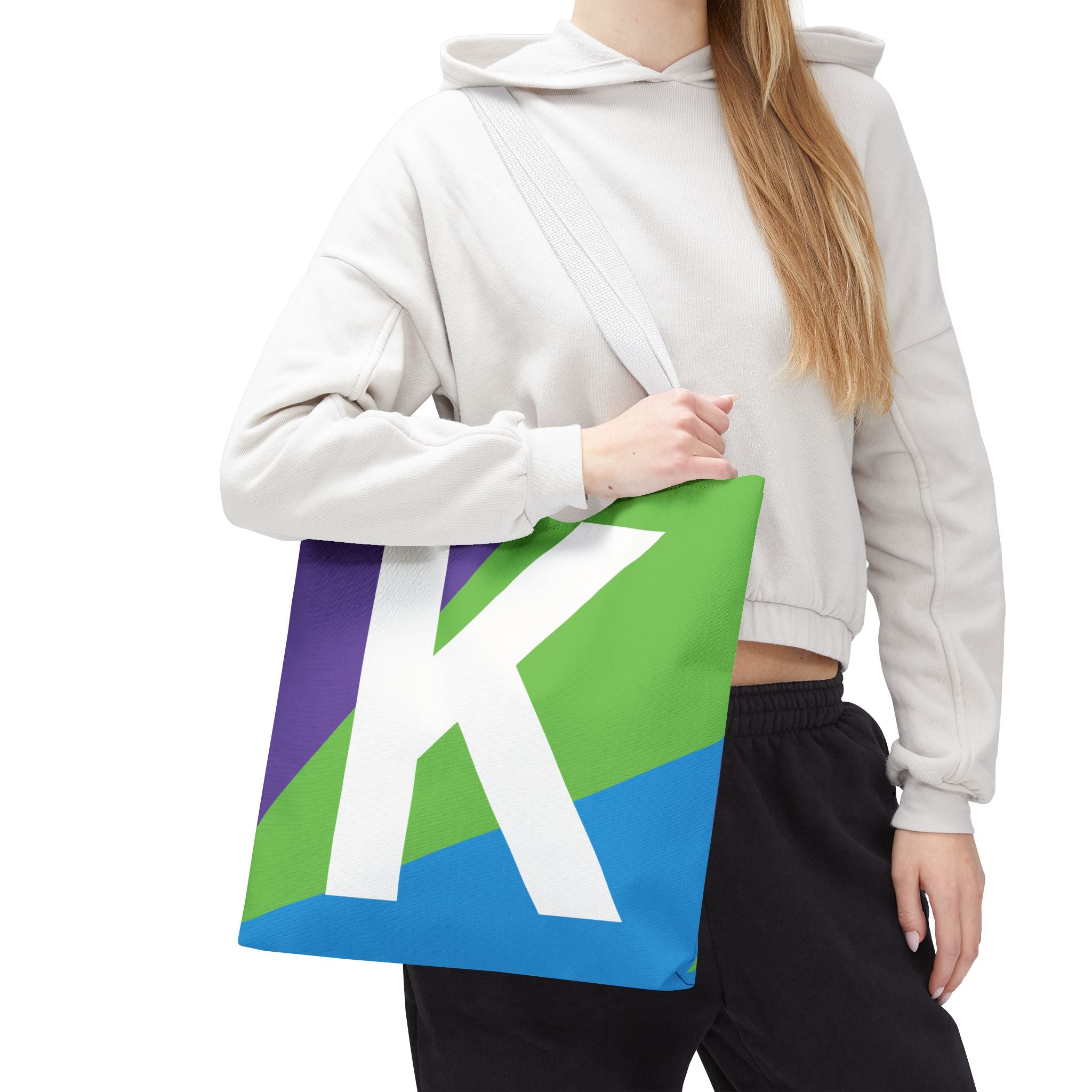 Monogram 'K' Colorblock Tote Bag — Personalized Initial K Shoulder Tote