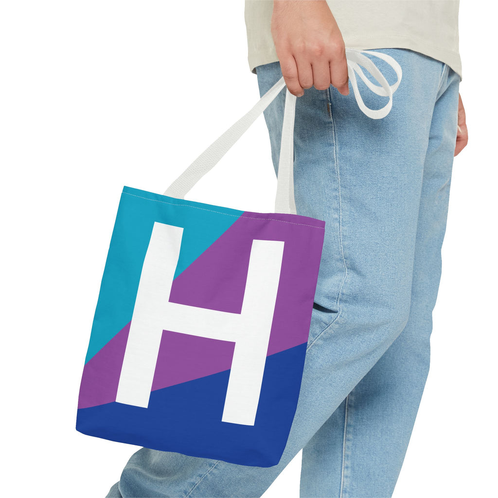 Monogram 'H' Colorblock Tote Bag — Personalized Initial H Shoulder Tote