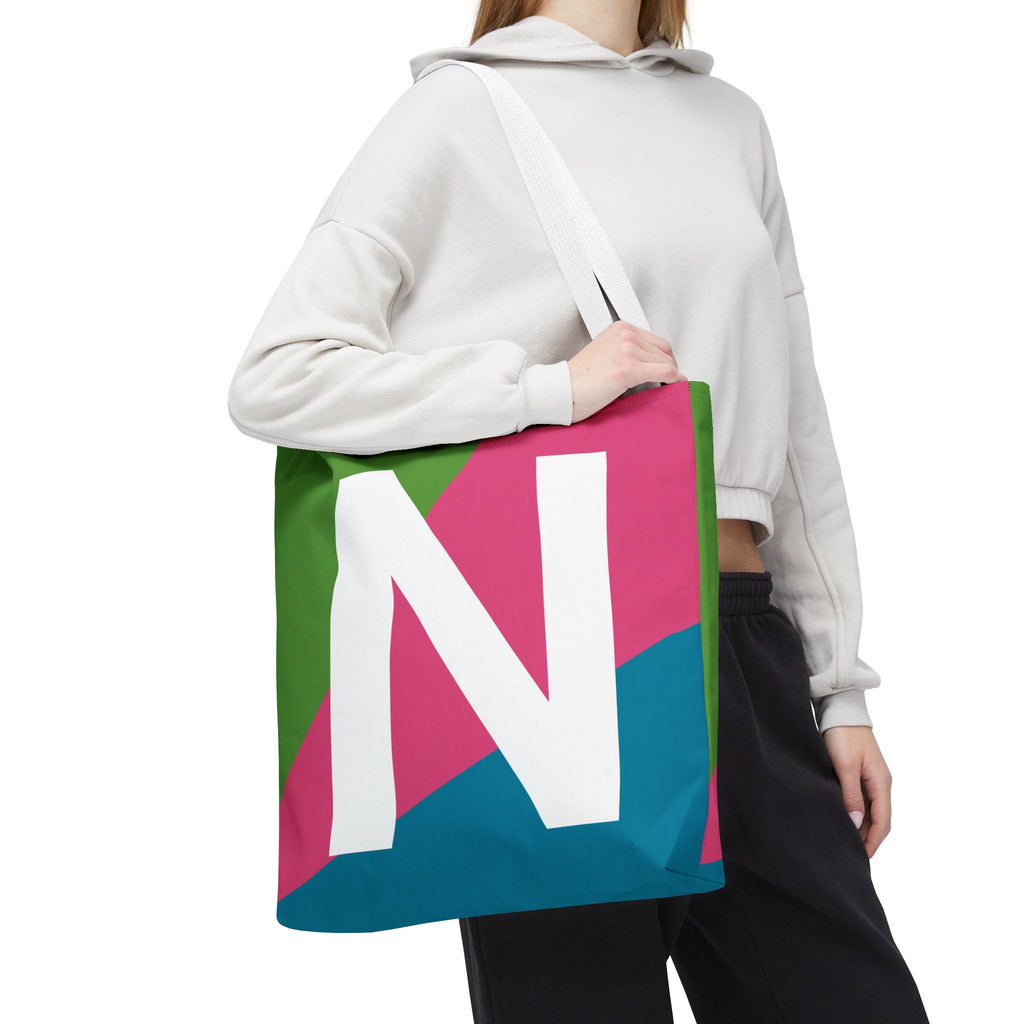 Monogram 'N' Colorblock Tote Bag — Personalized Initial N Shoulder Tote