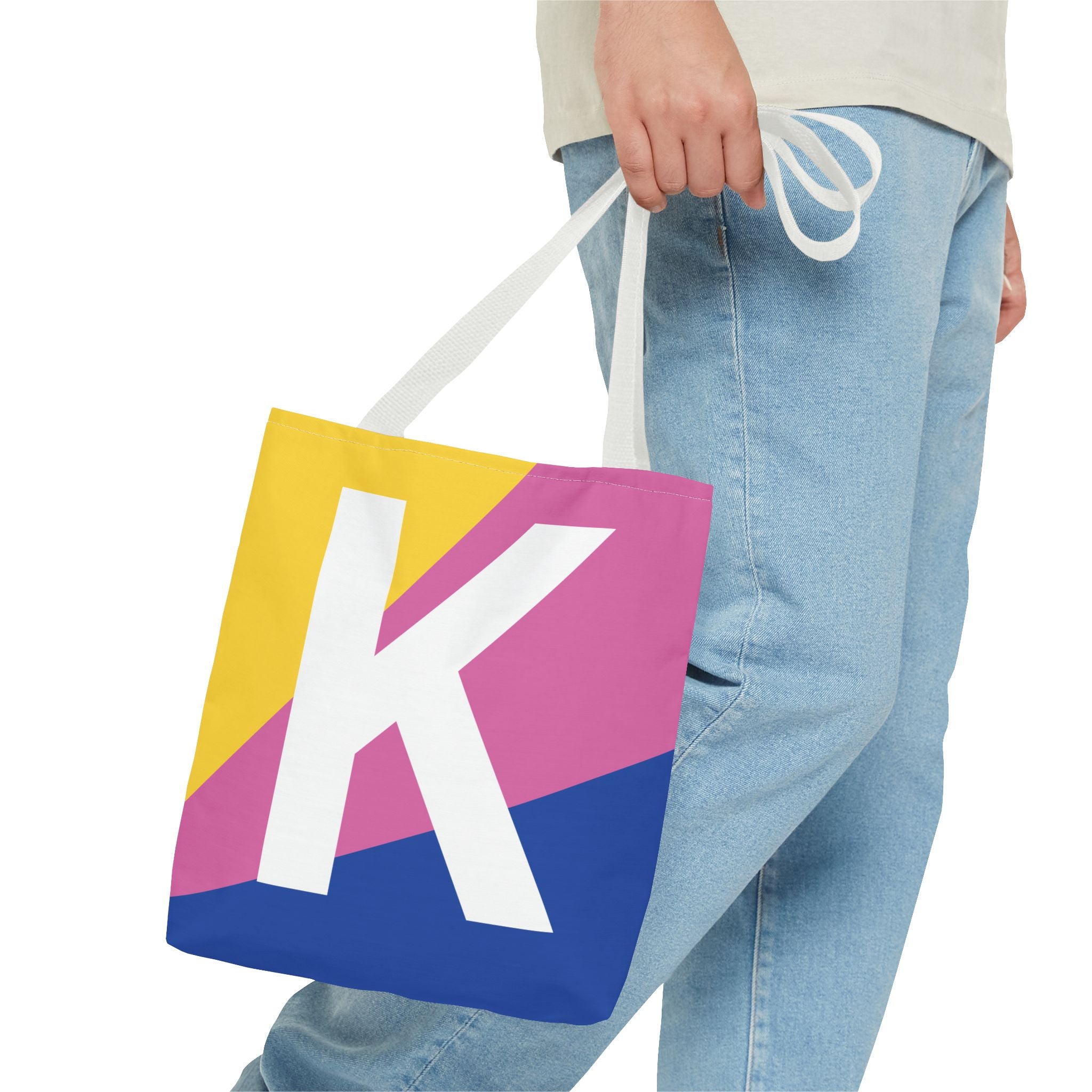 Monogram 'K' Colorblock Tote Bag — Personalized Initial K Shoulder Tote