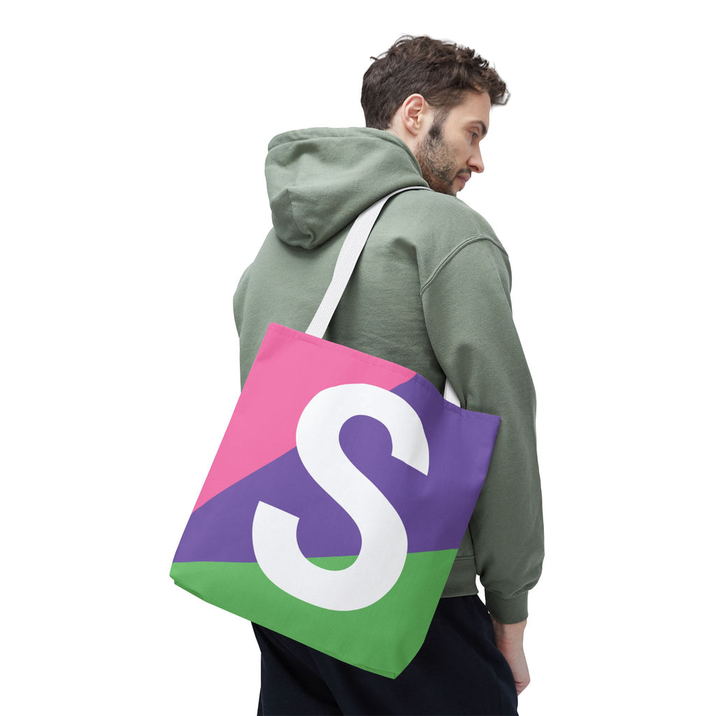 Monogram 'S' Colorblock Tote Bag — Personalized Initial S Shoulder Tote