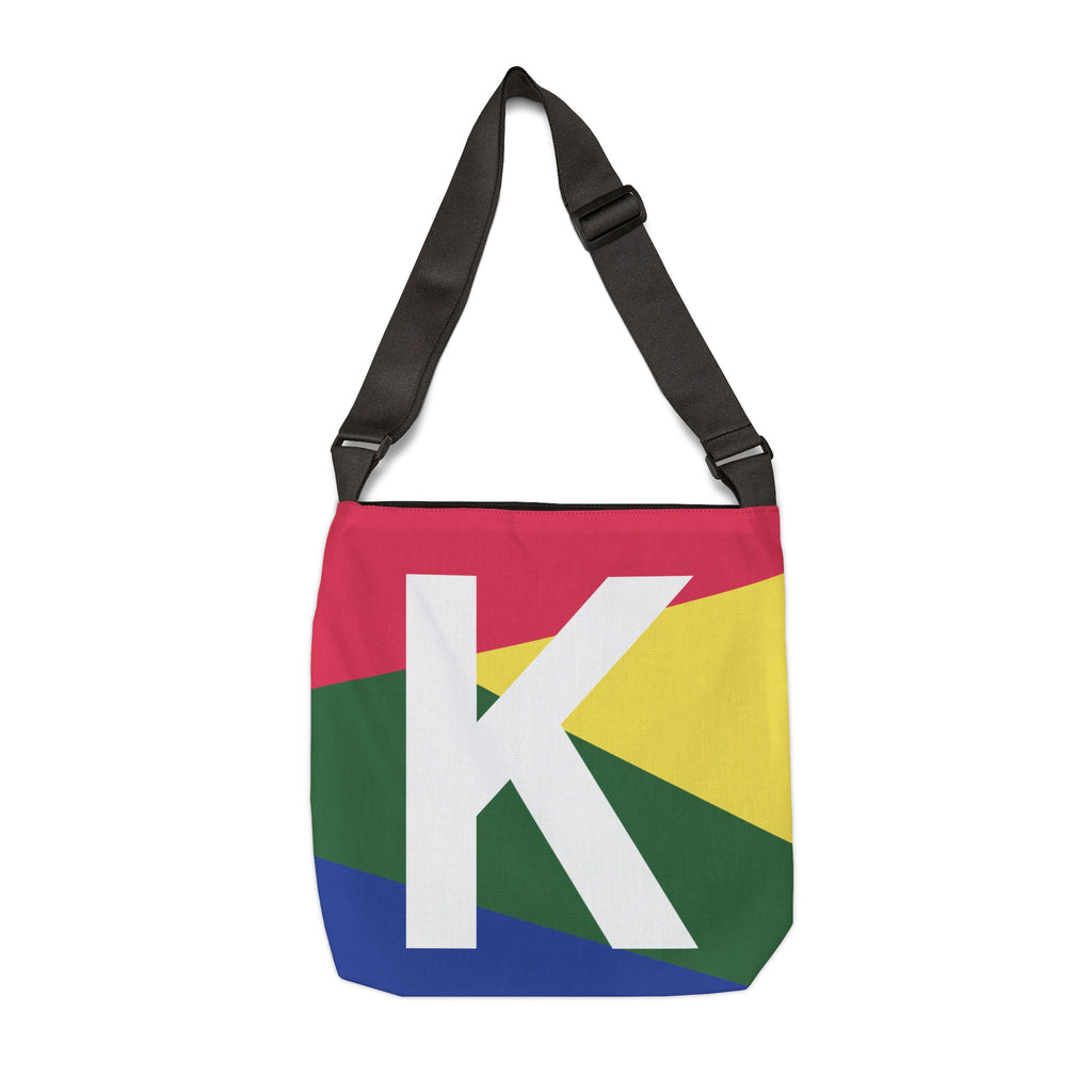 Initial Letter 'K' Colorblock Adjustable Tote Bag — Monogram Alphabet Shoulder Bag