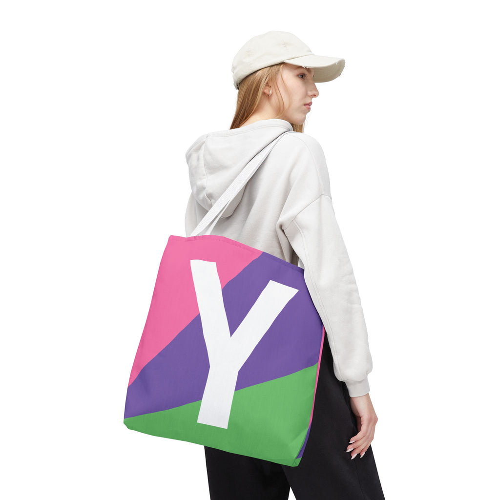 Monogram 'Y' Colorblock Tote Bag — Personalized Initial Y Shoulder Tote