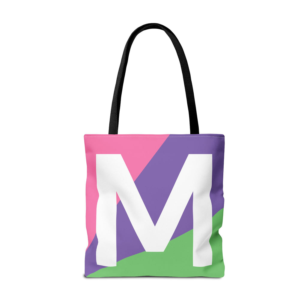 Monogram 'M' Colorblock Tote Bag — Personalized Initial M Shoulder Tote