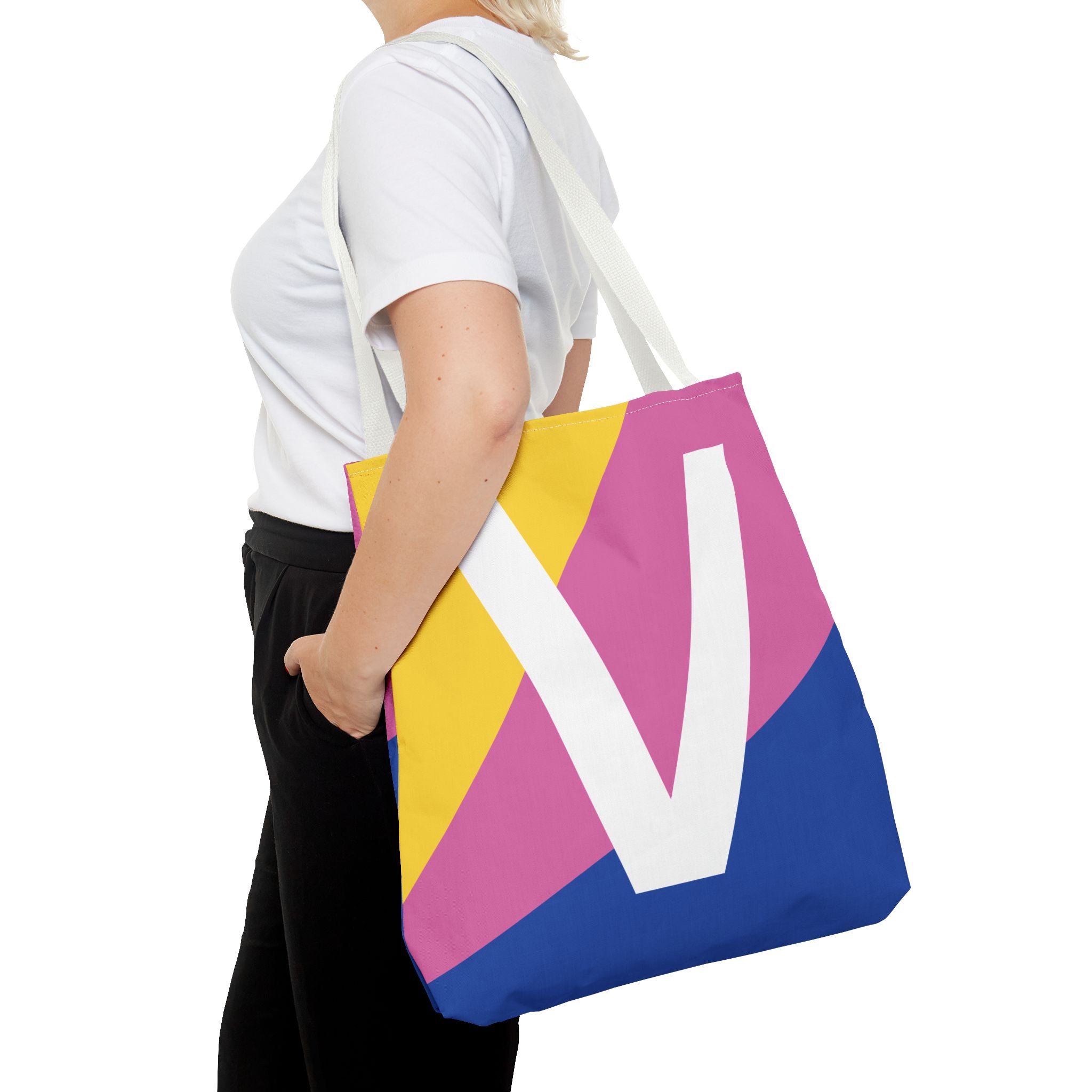 Monogram 'V' Colorblock Tote Bag — Personalized Initial V Shoulder Tote