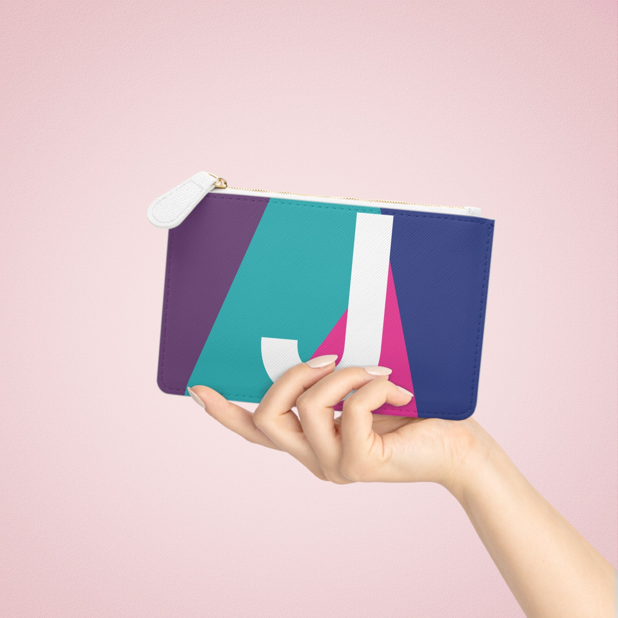 Initial J Mini Clutch — Colorblock Monogram Wristlet Wallet