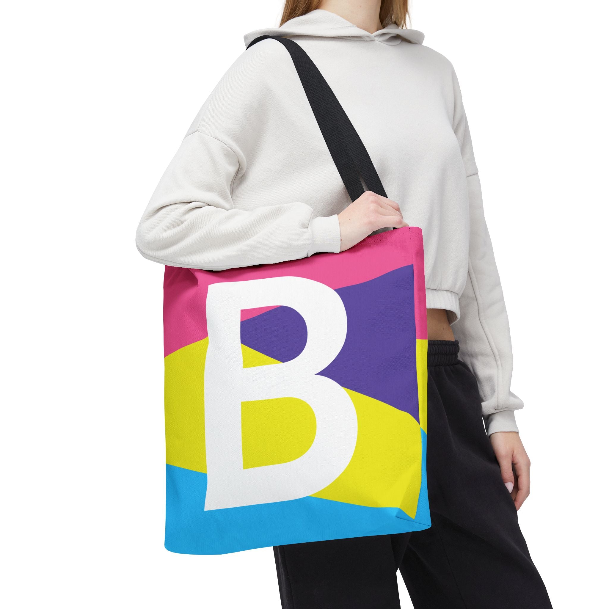 Monogram 'B' Colorblock Tote Bag — Personalized Initial B Shoulder Tote