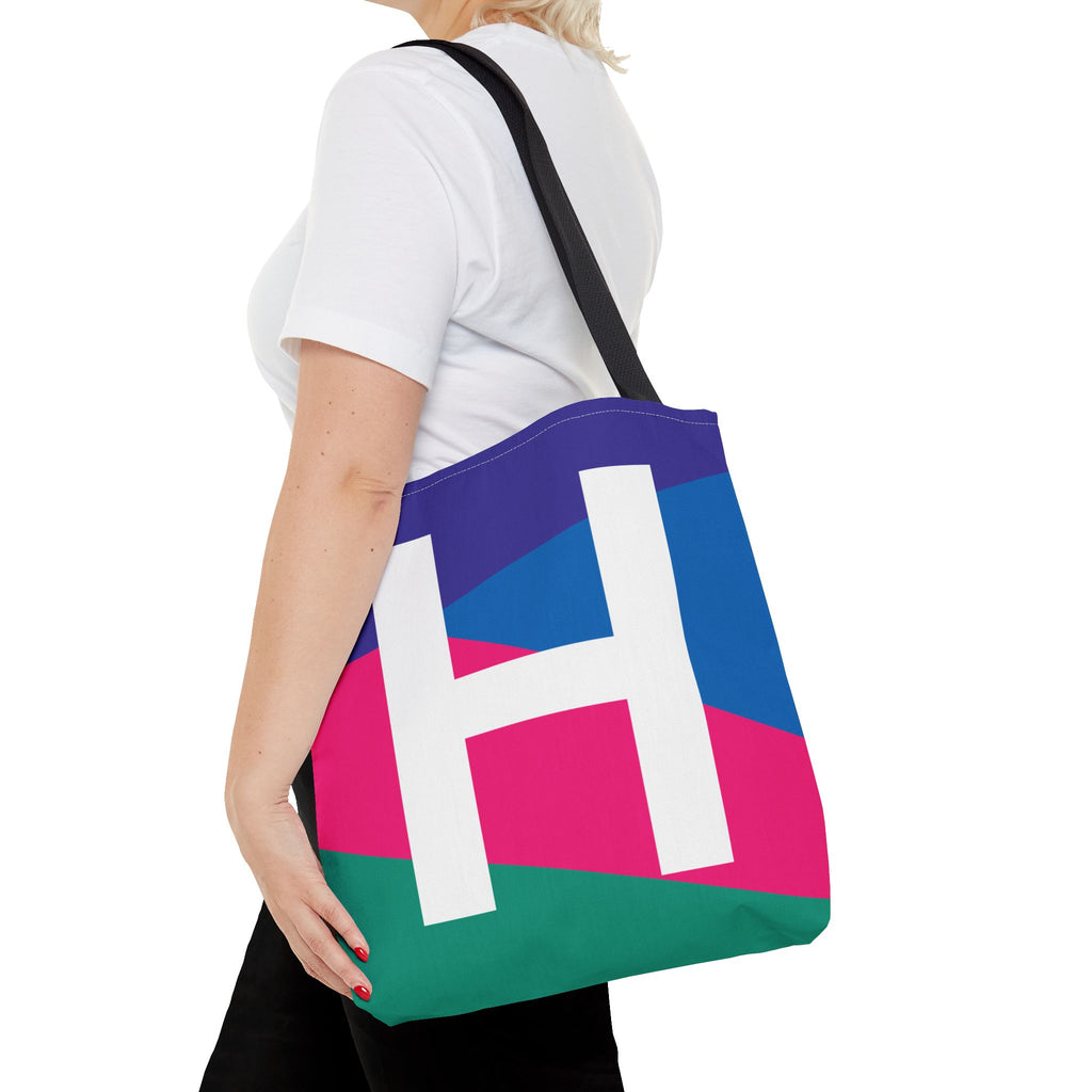 Monogram 'H' Colorblock Tote Bag — Personalized Initial H Shoulder Tote