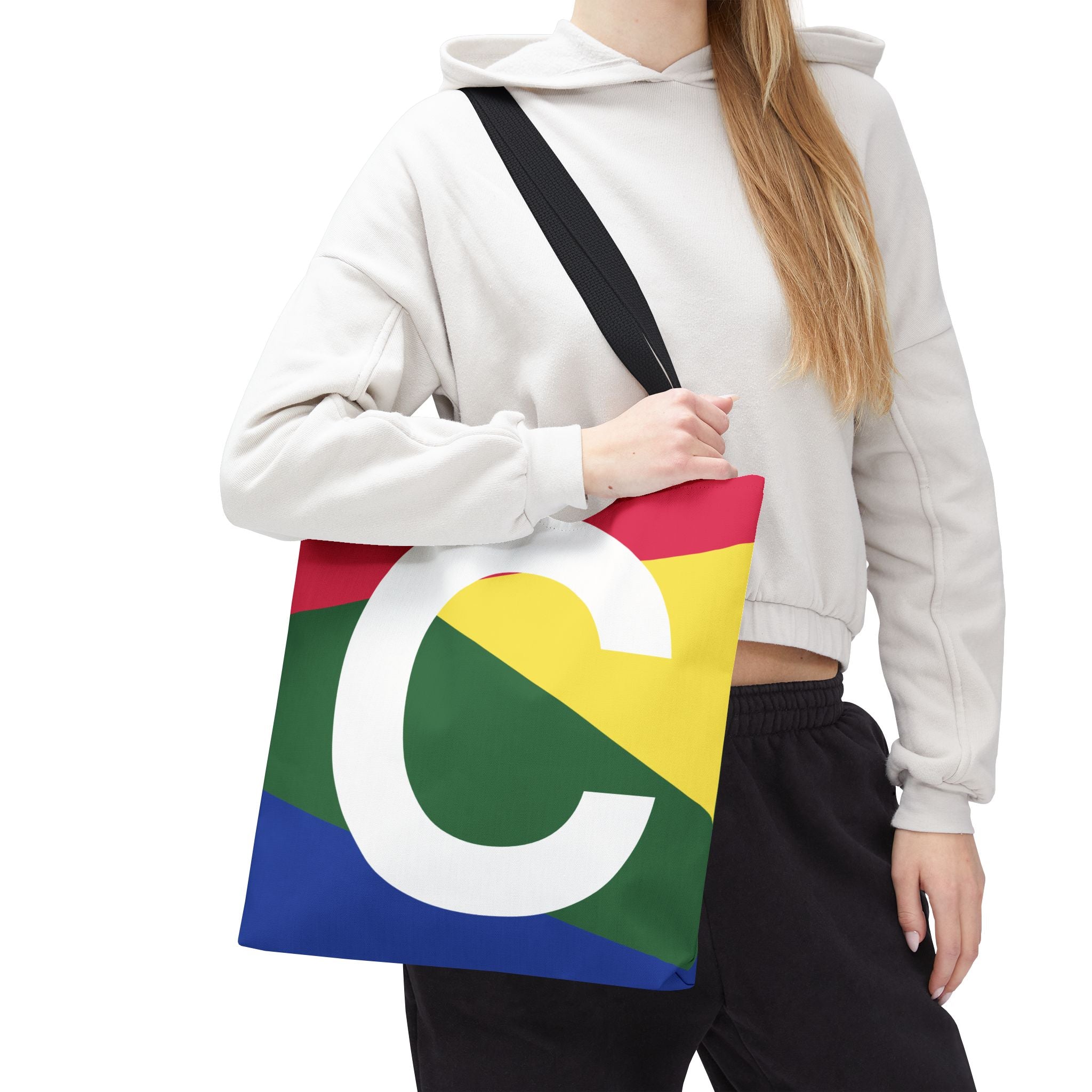 Monogram 'C' Colorblock Tote Bag — Personalized Initial C Shoulder Tote