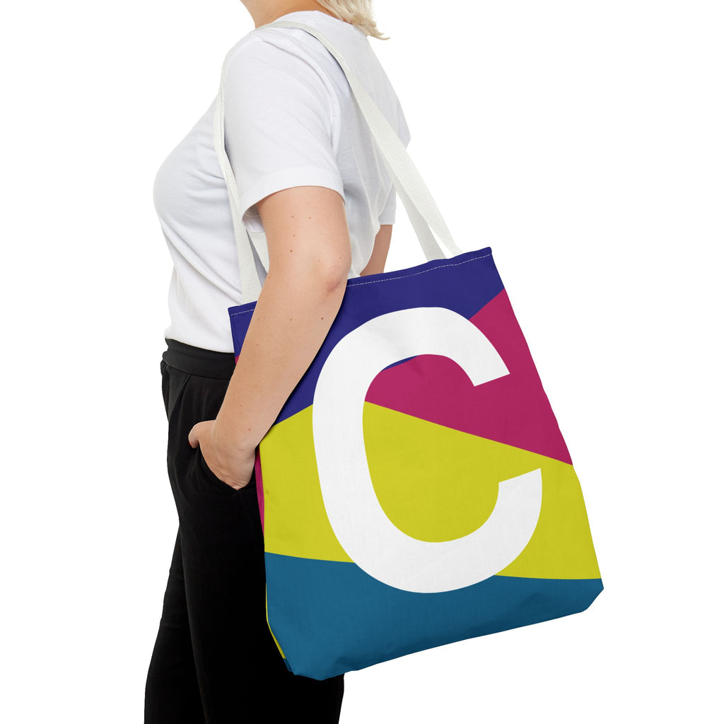 Monogram 'C' Colorblock Tote Bag — Personalized Initial C Shoulder Tote