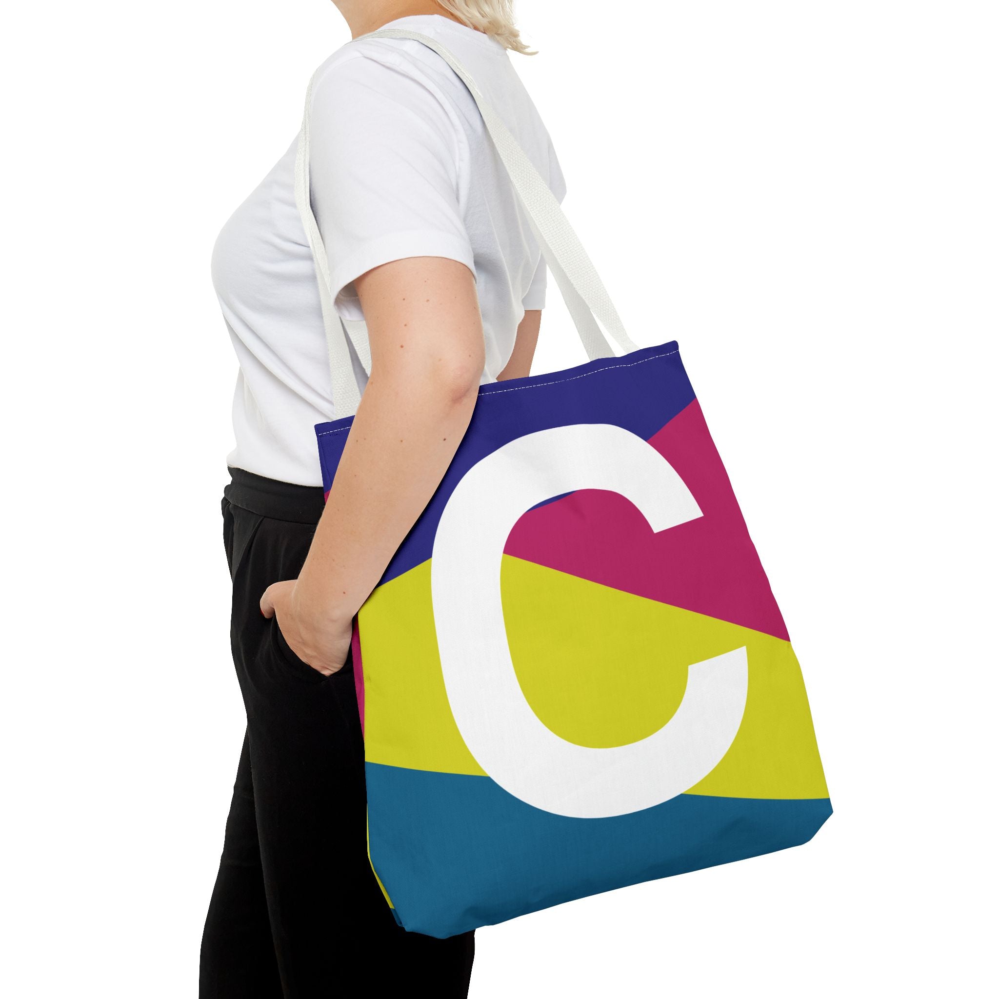 Monogram 'C' Colorblock Tote Bag — Personalized Initial C Shoulder Tote
