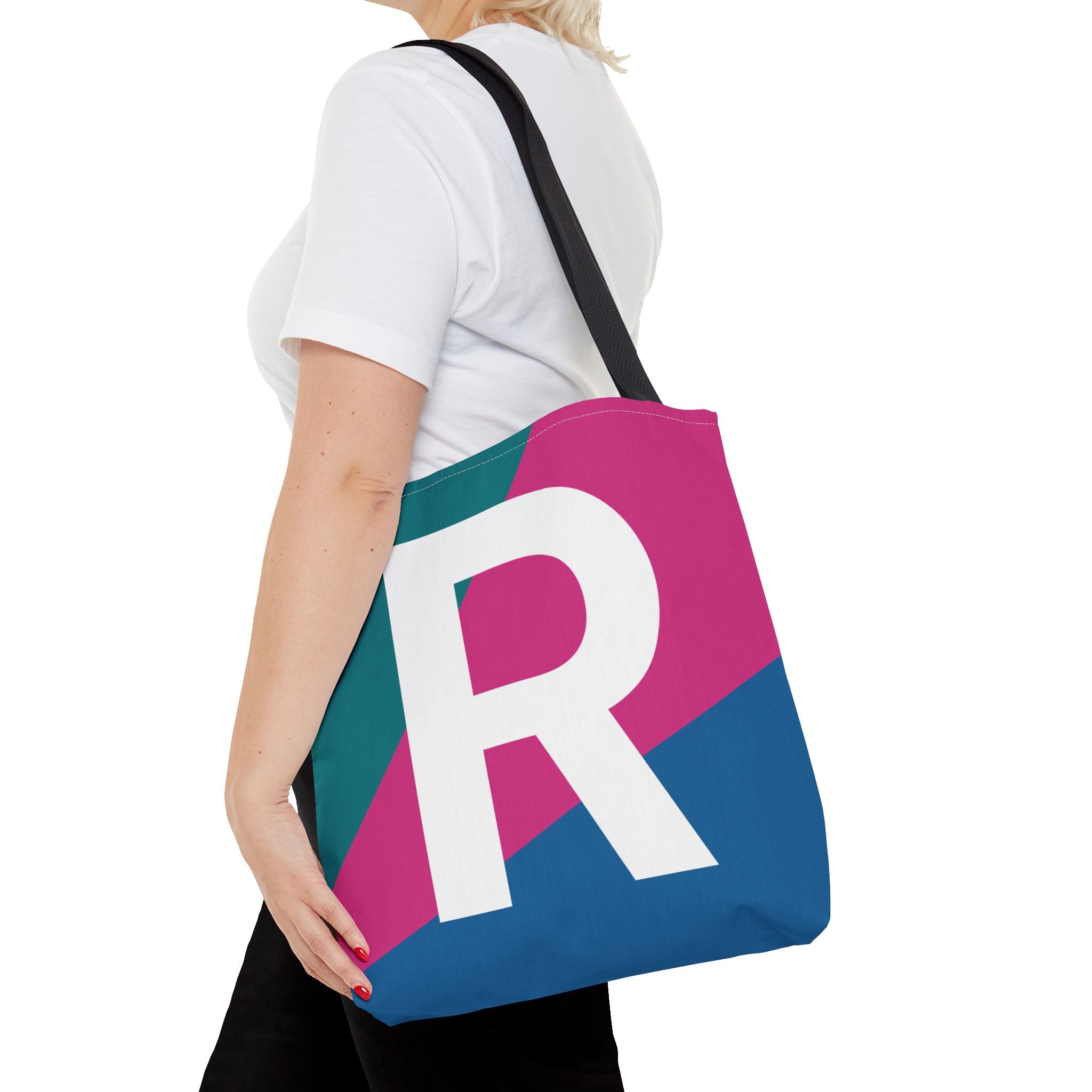 Monogram 'R' Colorblock Tote Bag — Personalized Initial R Shoulder Tote