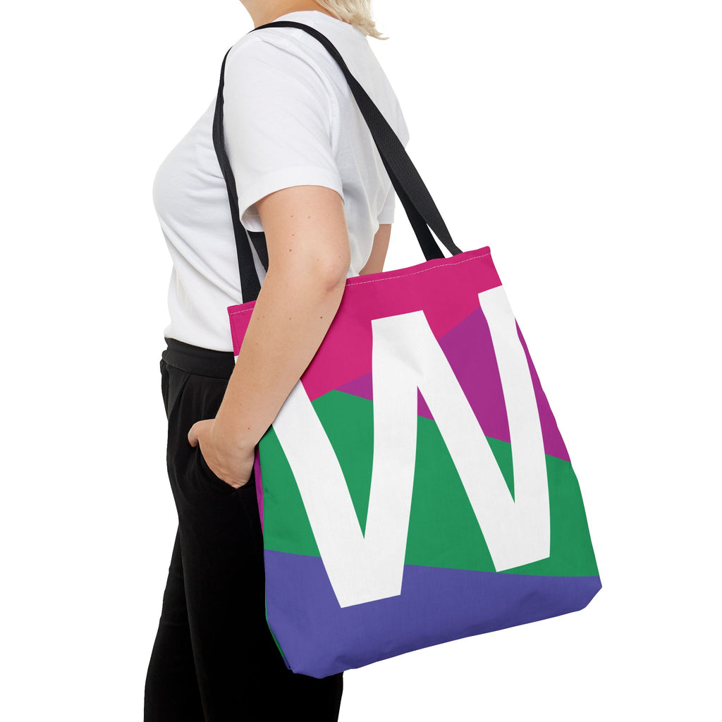 Monogram 'W' Colorblock Tote Bag — Personalized Initial W Shoulder Tote