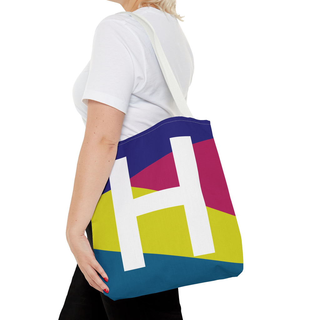 Monogram 'H' Colorblock Tote Bag — Personalized Initial H Shoulder Tote