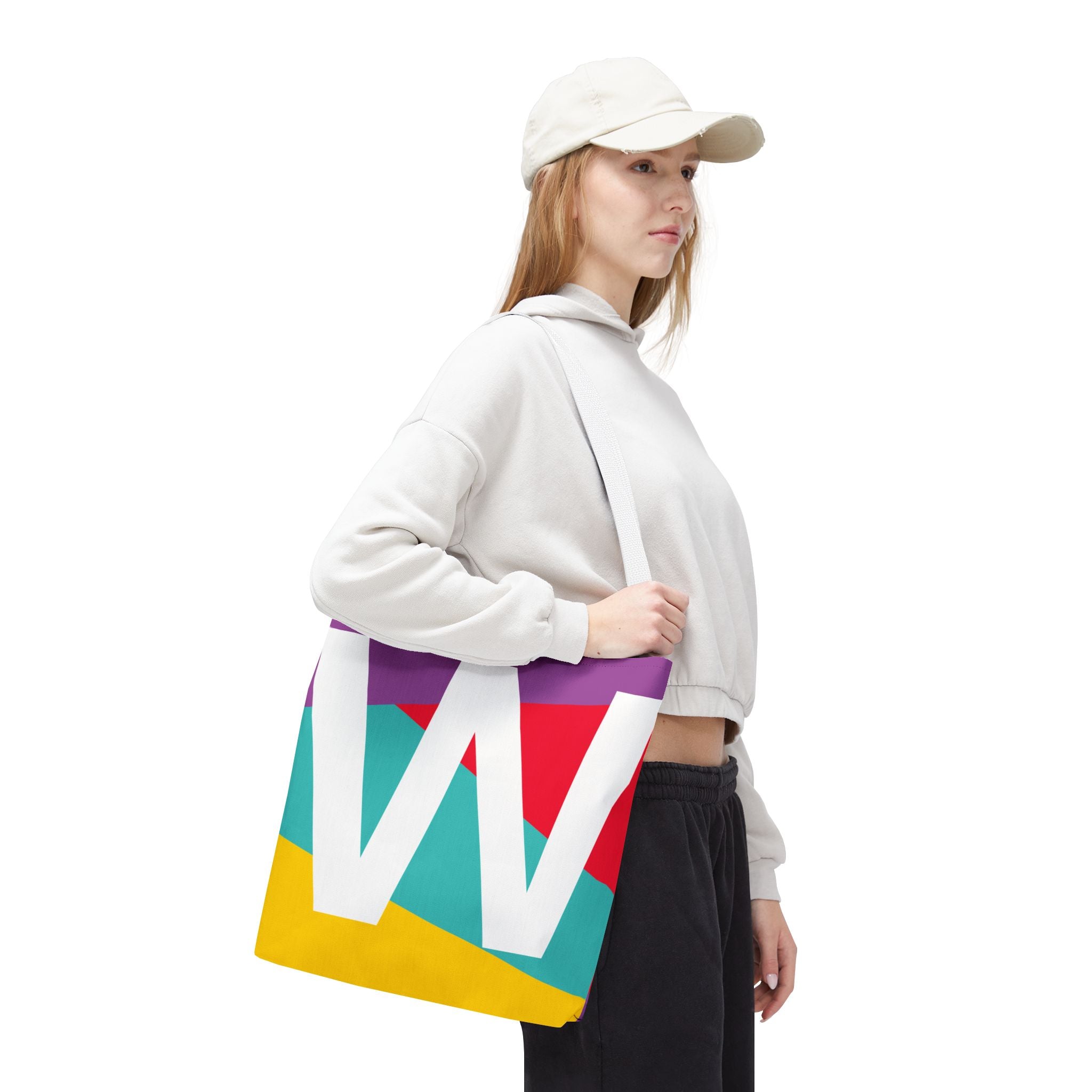 Monogram 'W' Colorblock Tote Bag — Personalized Initial W Shoulder Tote