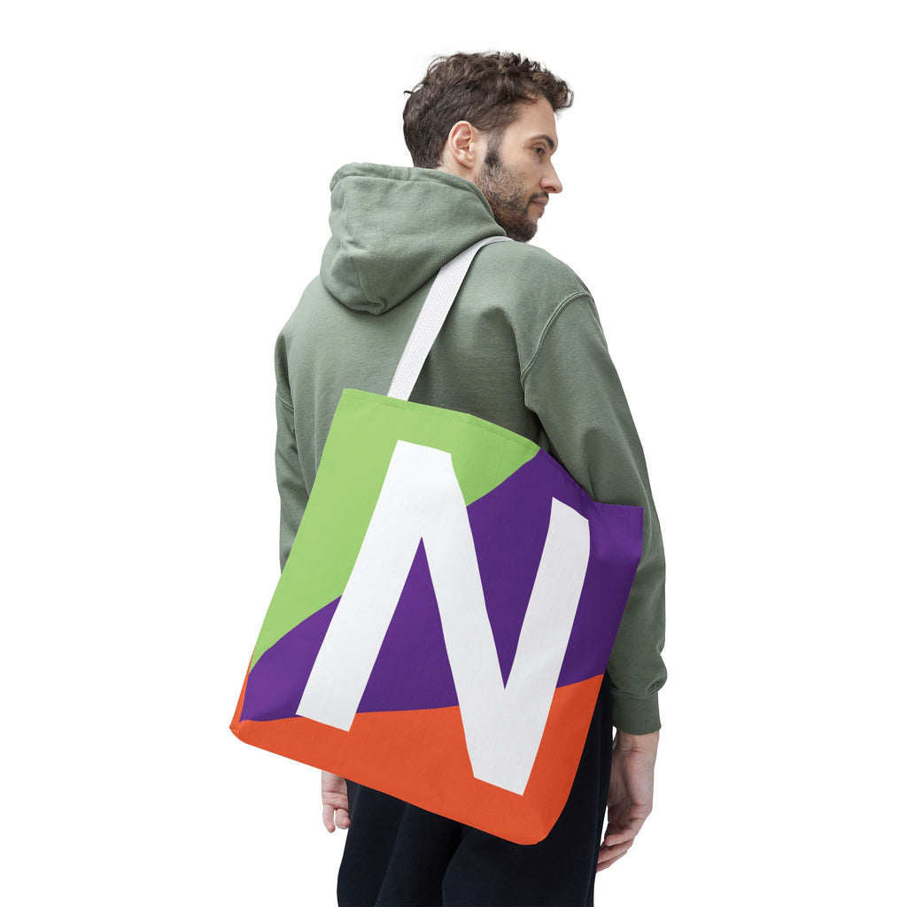 Monogram 'N' Colorblock Tote Bag — Personalized Initial N Shoulder Tote