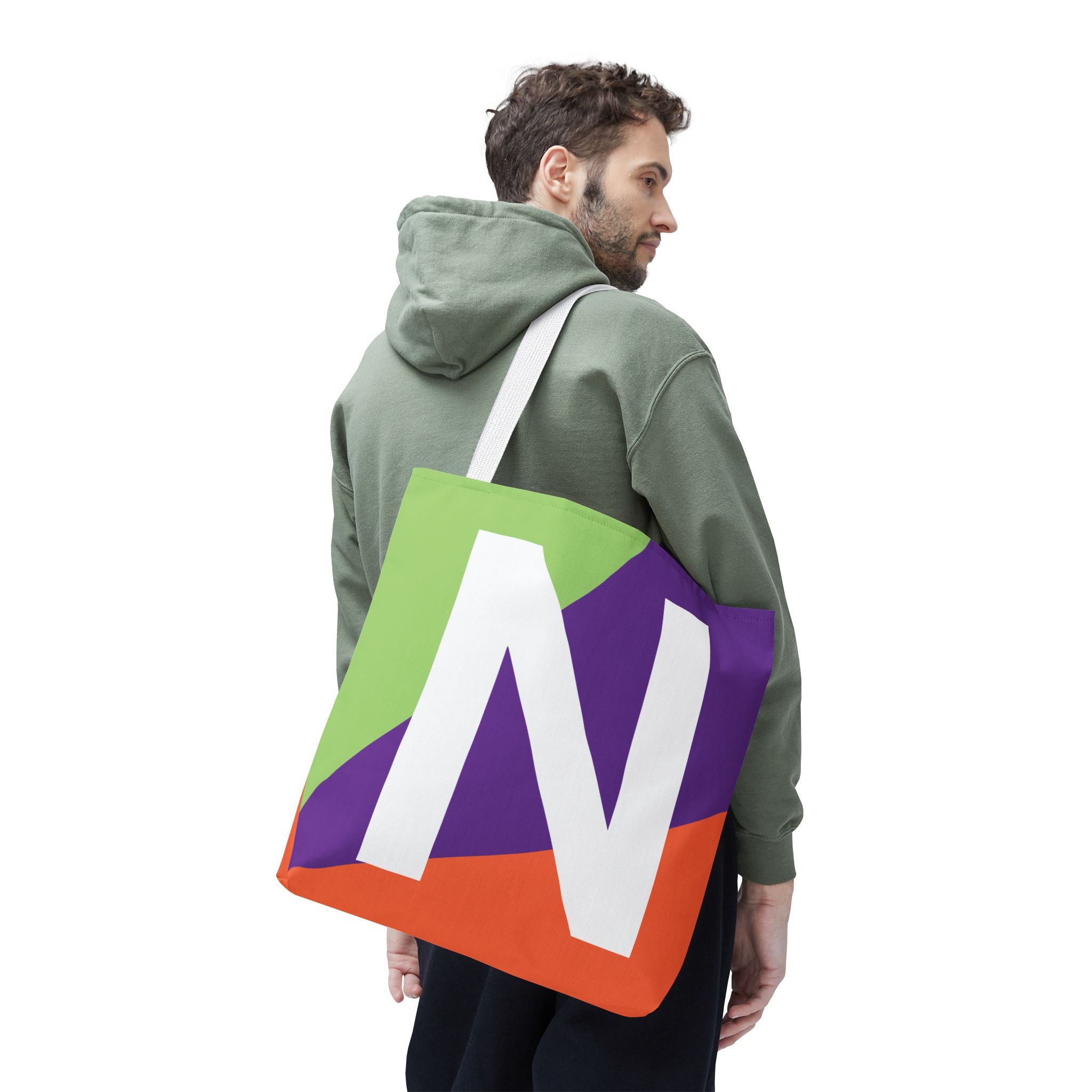 Monogram 'N' Colorblock Tote Bag — Personalized Initial N Shoulder Tote