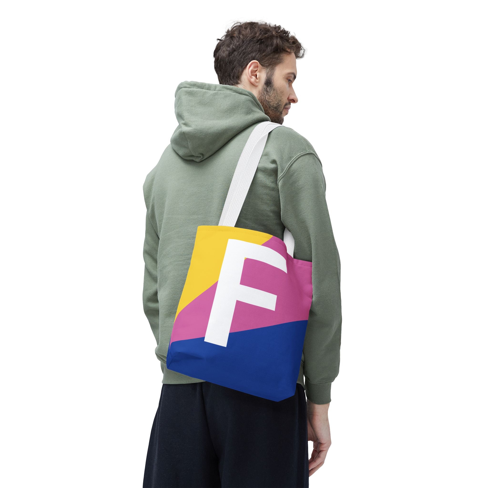 Monogram 'F' Colorblock Tote Bag — Personalized Initial F Shoulder Tote