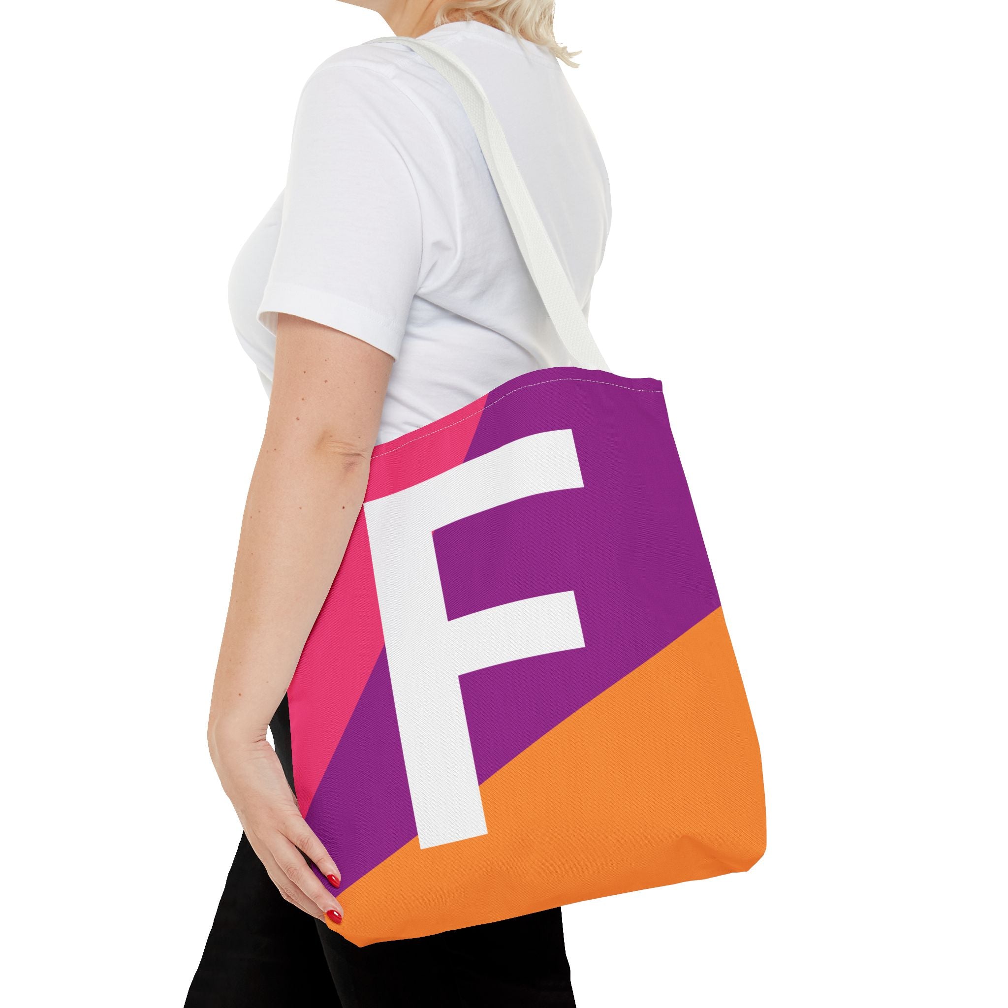 Monogram 'F' Colorblock Tote Bag — Personalized Initial F Shoulder Tote