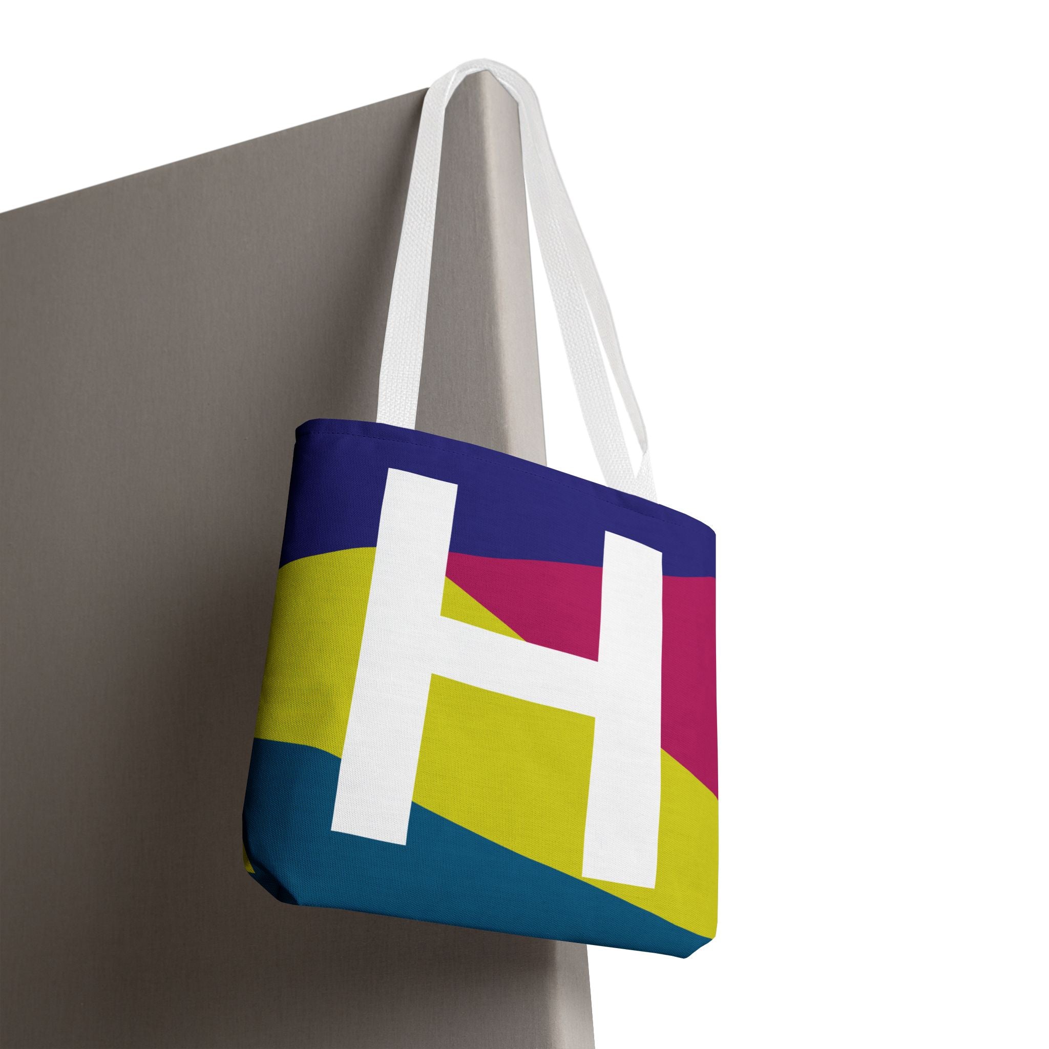 Monogram 'H' Colorblock Tote Bag — Personalized Initial H Shoulder Tote