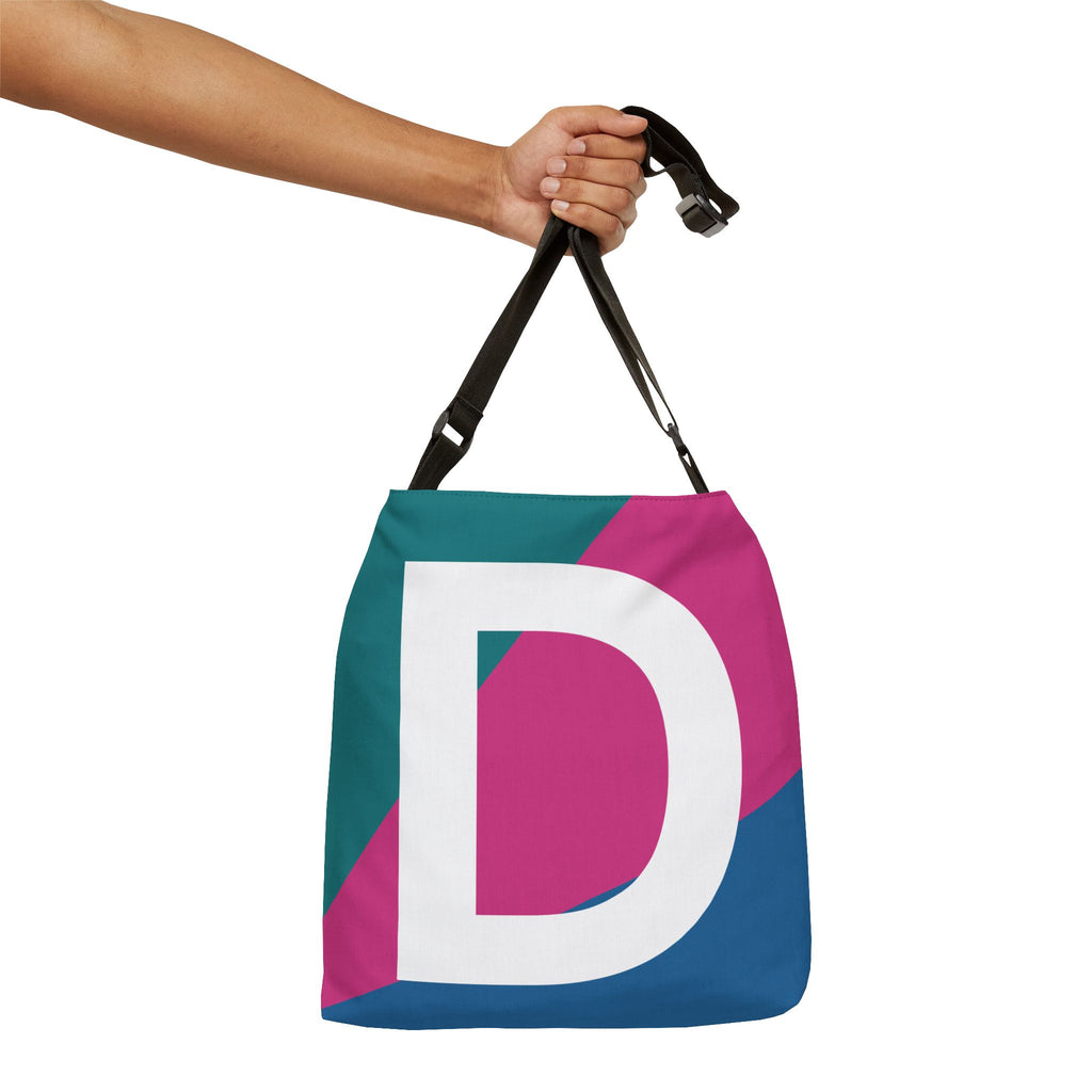 Initial Letter 'D' Colorblock Adjustable Tote Bag — Monogram Alphabet Shoulder Bag