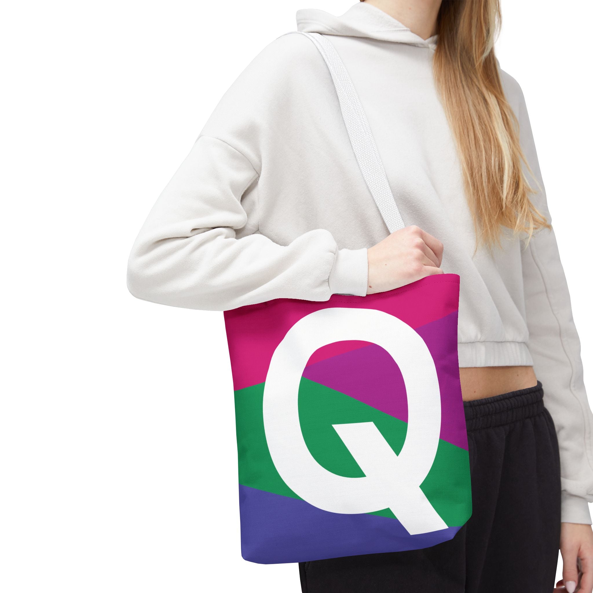 Monogram 'Q' Colorblock Tote Bag — Personalized Initial Q Shoulder Tote