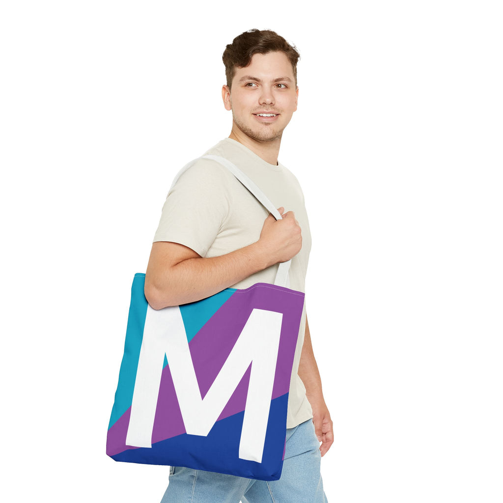 Monogram 'M' Colorblock Tote Bag — Personalized Initial M Shoulder Tote