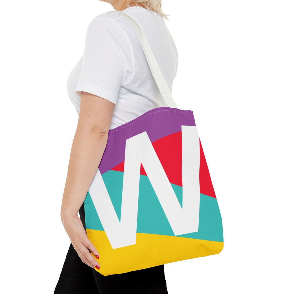 Monogram 'W' Colorblock Tote Bag — Personalized Initial W Shoulder Tote