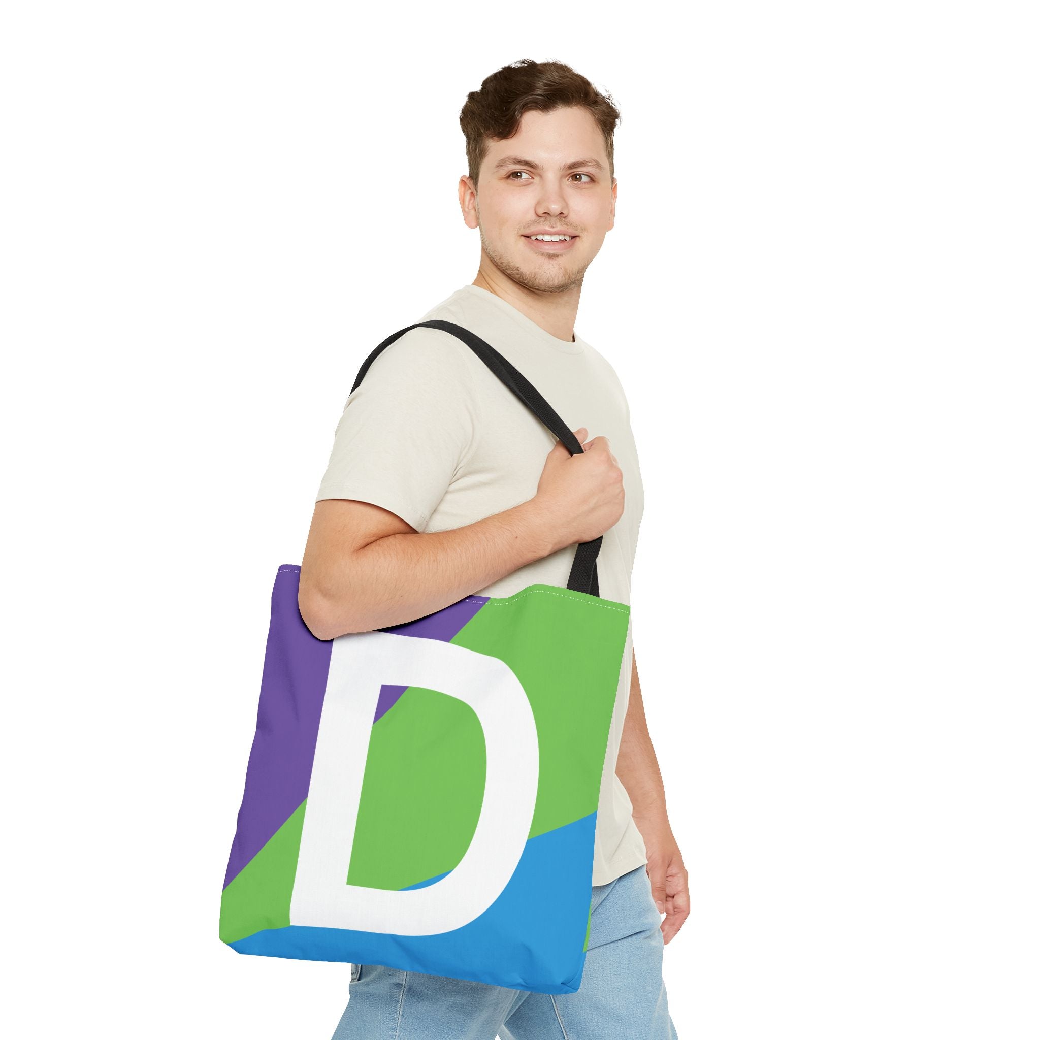 Monogram 'D' Colorblock Tote Bag — Personalized Initial D Shoulder Tote