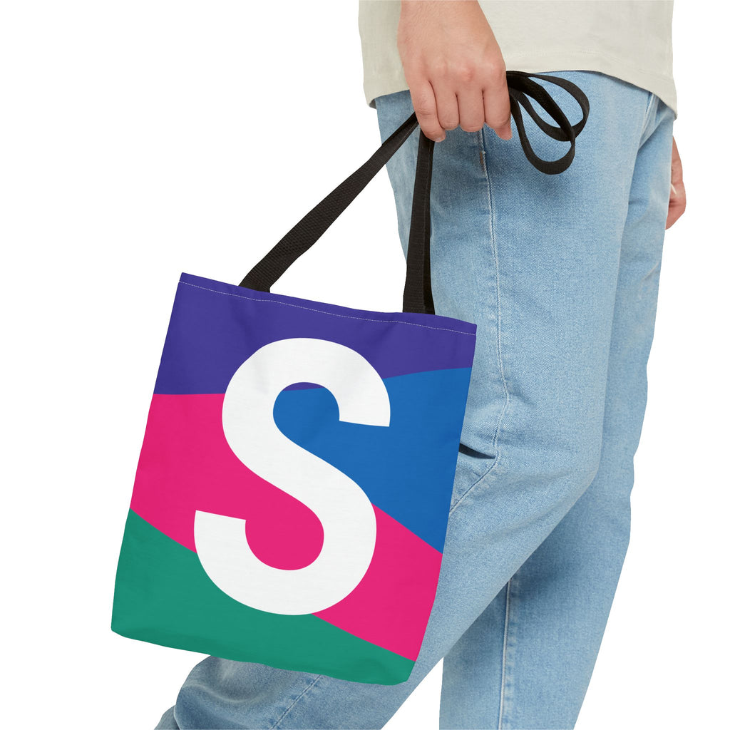 Monogram 'S' Colorblock Tote Bag — Personalized Initial S Shoulder Tote