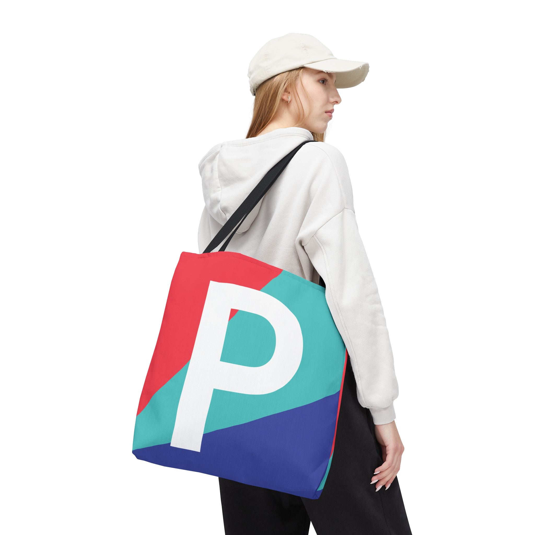 Monogram 'P' Colorblock Tote Bag — Personalized Initial P Shoulder Tote