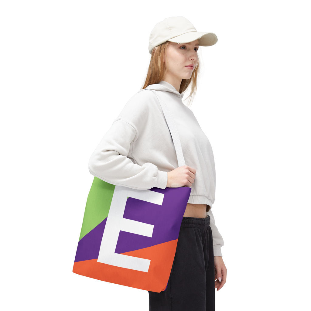 Monogram 'E' Colorblock Tote Bag — Personalized Initial E Shoulder Tote