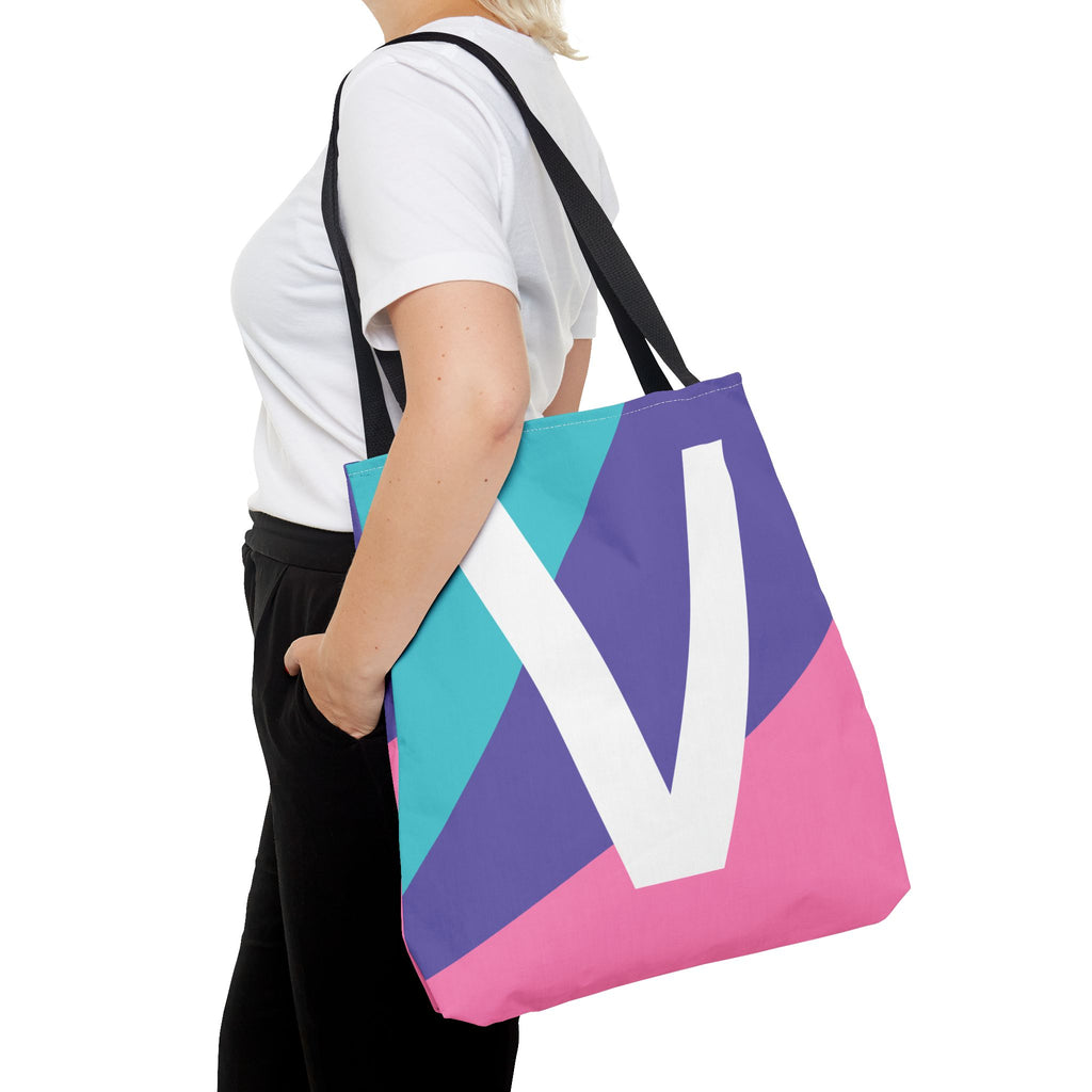Monogram 'V' Colorblock Tote Bag — Personalized Initial V Shoulder Tote