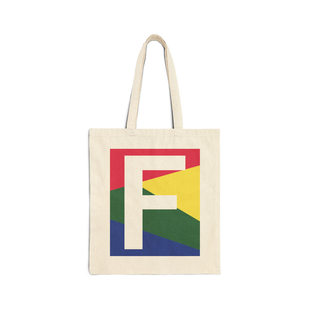Initial F Colorblock Canvas Tote Bag — Monogram Letter F Reusable Grocery Tote