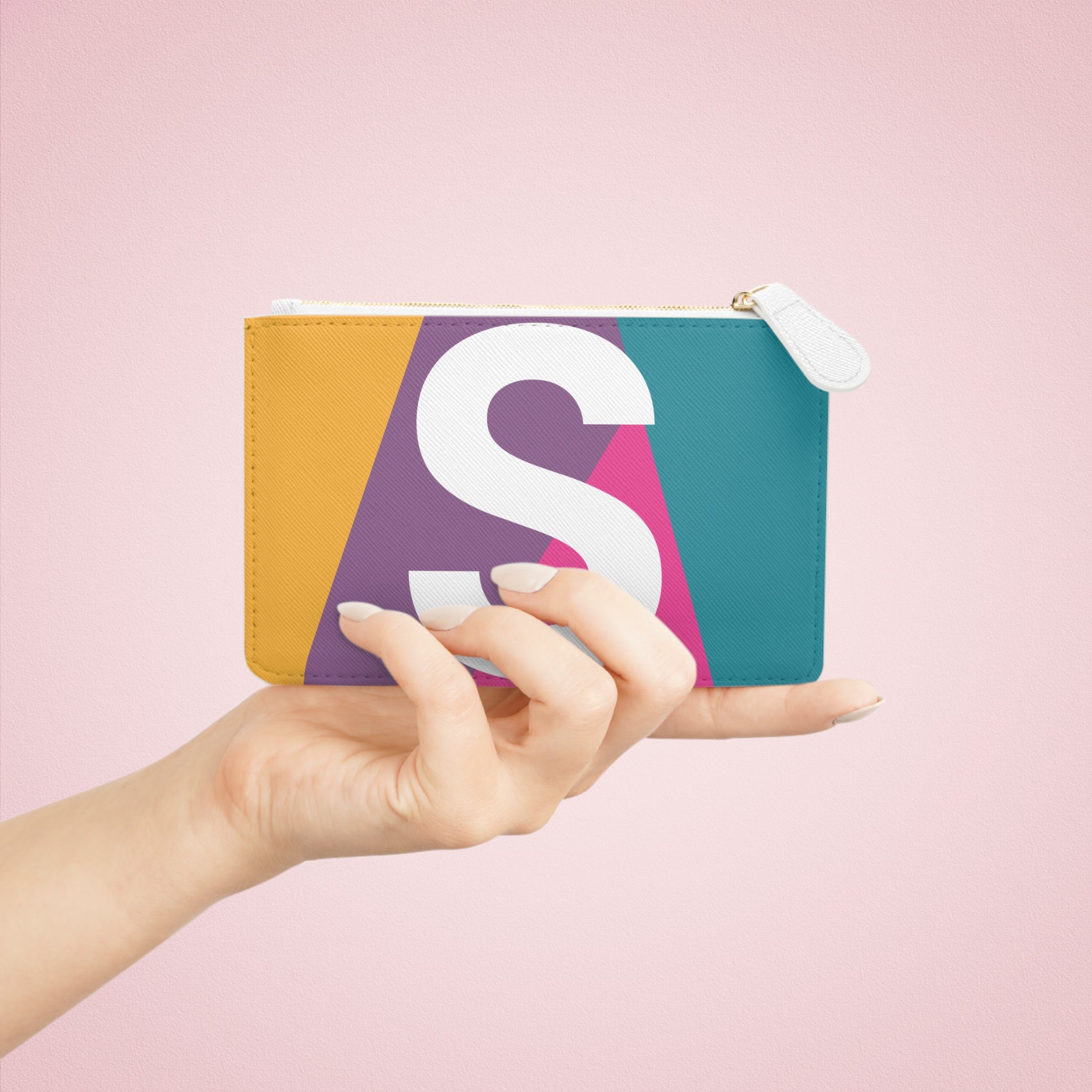Initial S Mini Clutch — Colorblock Monogram Wristlet Wallet