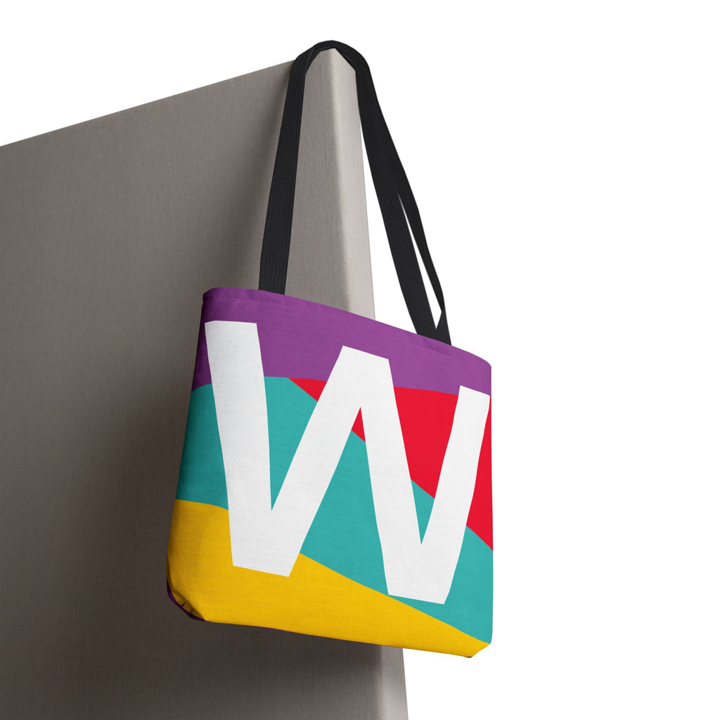 Monogram 'W' Colorblock Tote Bag — Personalized Initial W Shoulder Tote